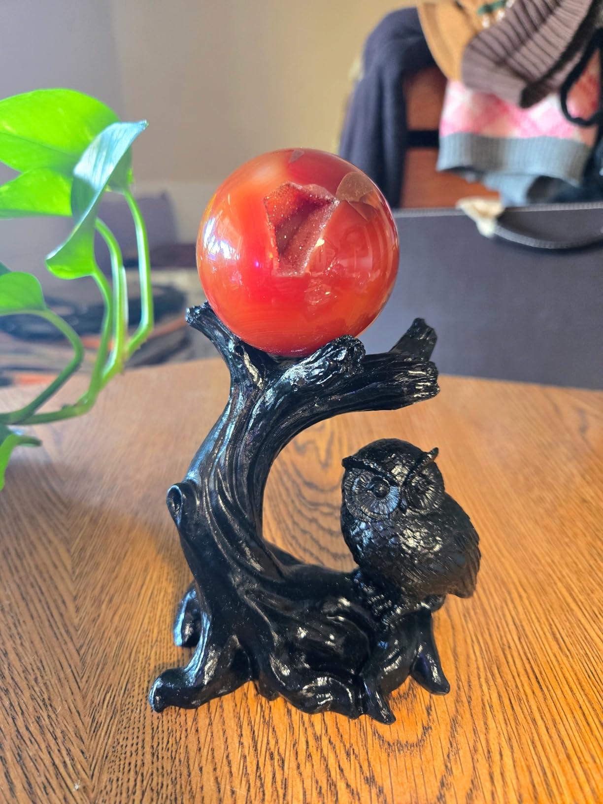 Owl Sphere Holder Crystal Stand Ball Resin Display - 4.92''x4.06'' Natural Quartz Wood Base Figurine, Stable Desktop Decoration for Bedroom, Office, Living Room, Study customer photo 1