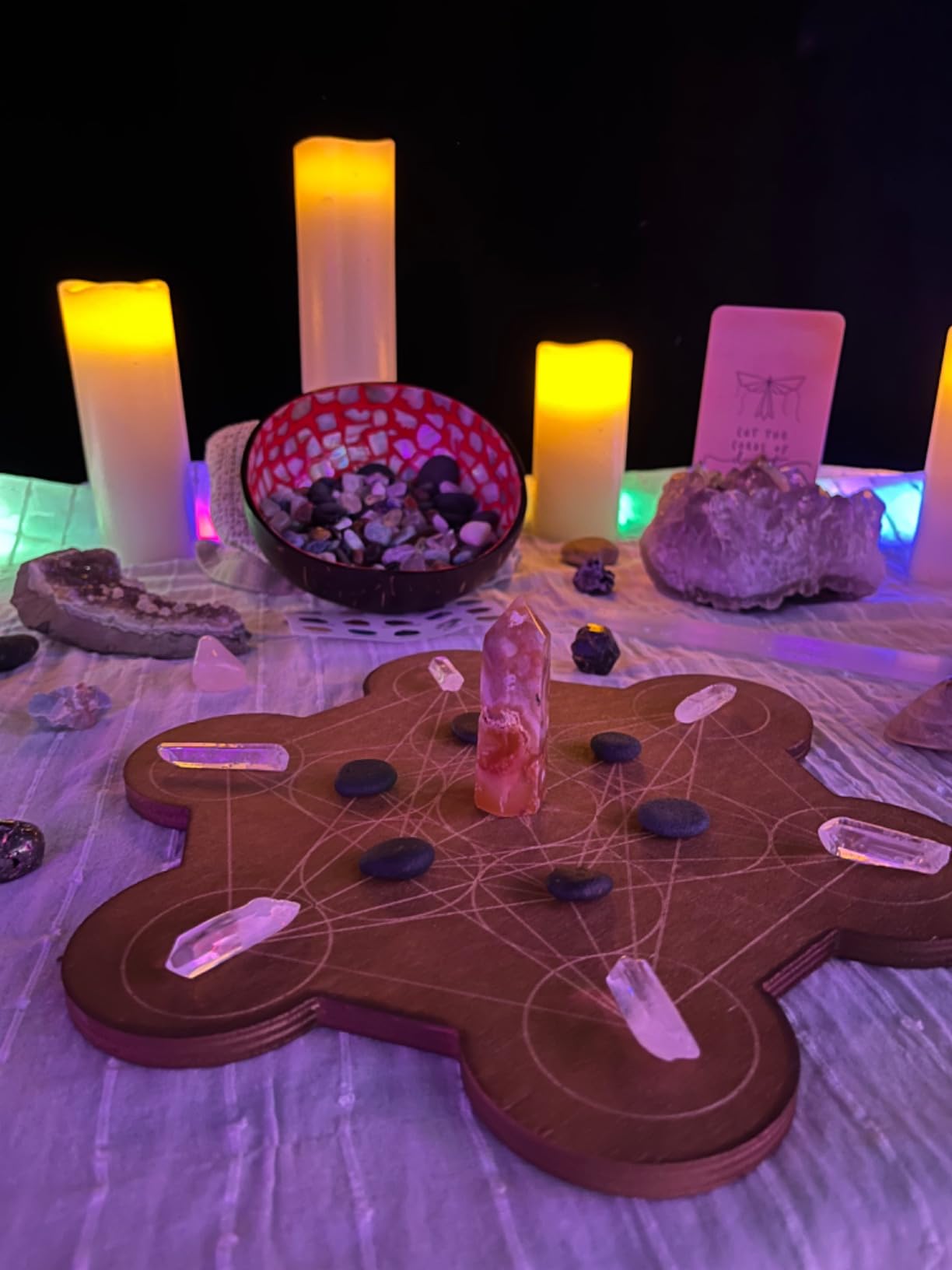 INFUNLY Wooden Crystal Grid Board Metatron's Cube Sacred Geometry Board 9.8 inches Round Chakra Grid Plate customer photo 1