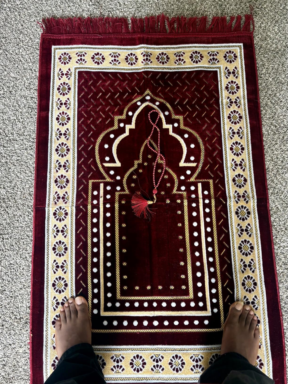 Turkish Muslim Prayer Rug, Mat with Beads for Men Women, Ramadan Hajj Gift customer photo 1