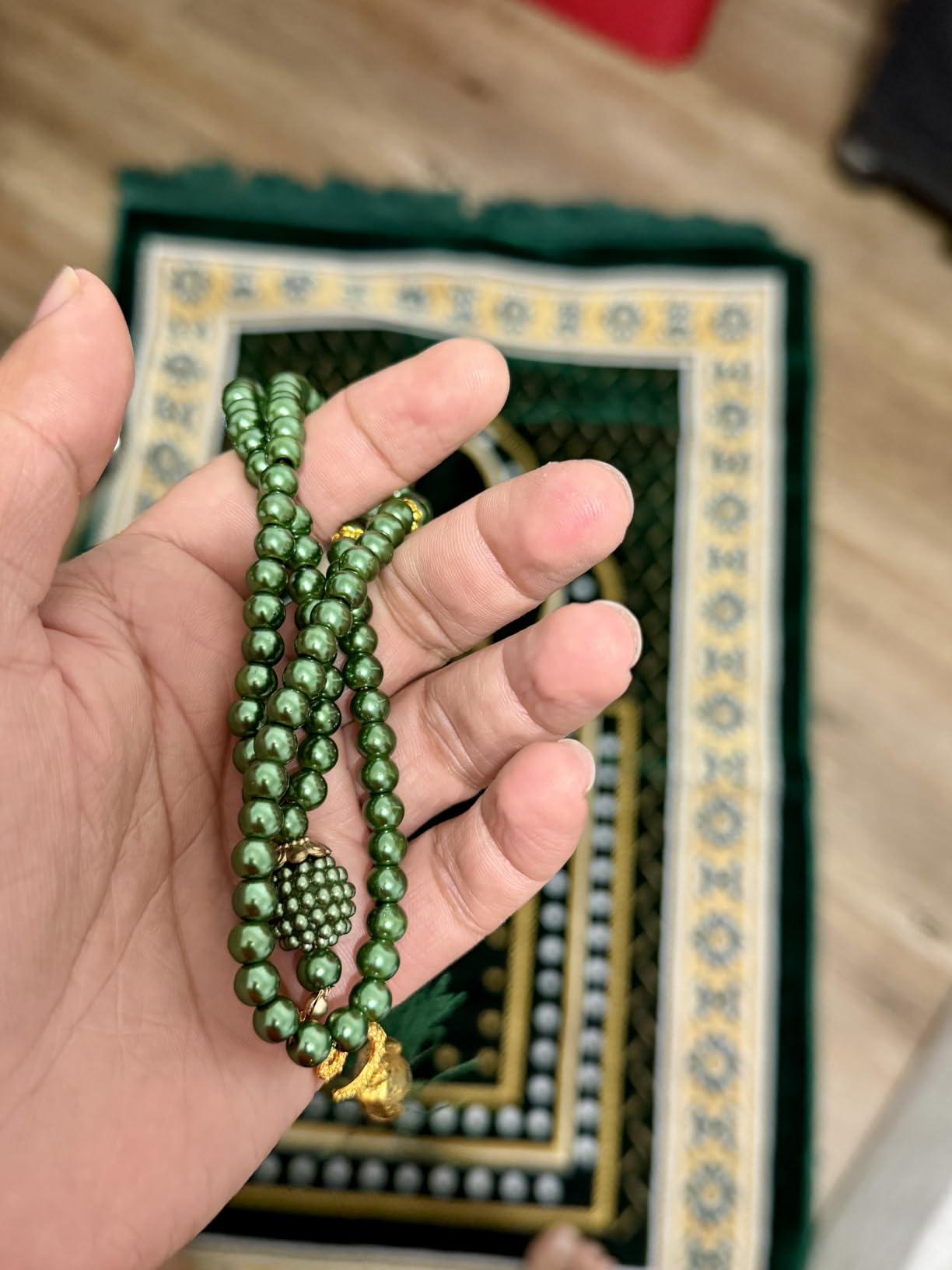 Turkish Muslim Prayer Rug, Mat with Beads for Men Women, Ramadan Hajj Gift customer photo 2
