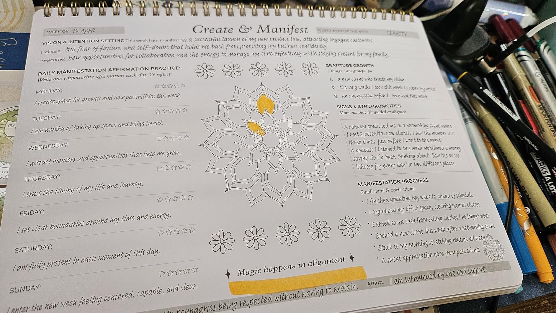 Manifestation Planner for Daily Affirmations | Law of Attraction, Gratitude and Mindful Coloring | Intention Setting Tracker for Women | 52 Sheets for 1 Year | A4 customer photo 1