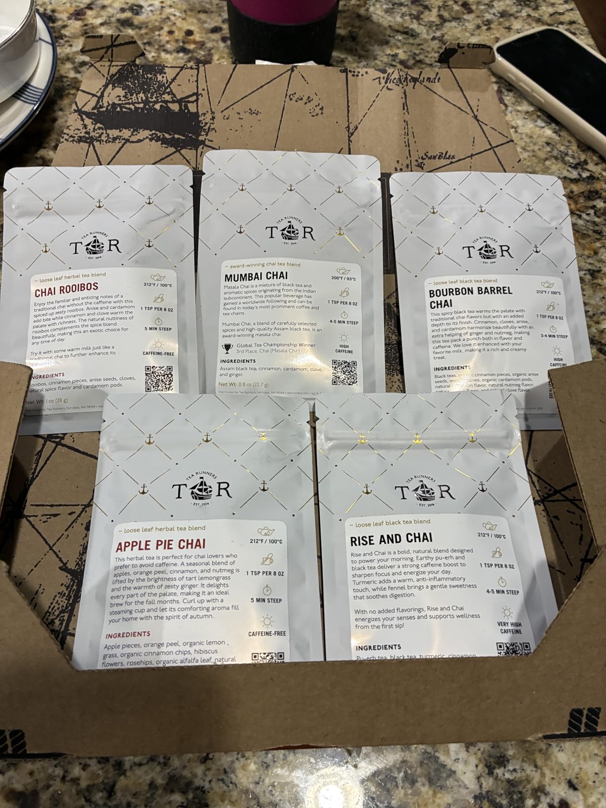 Tea Runners Chai Tea Variety Pack - Apple Pie, Bourbon Barrel, Chai Rooibos, Mumbai, Rise and Chai - Loose Leaf Tea Sampler customer photo 1