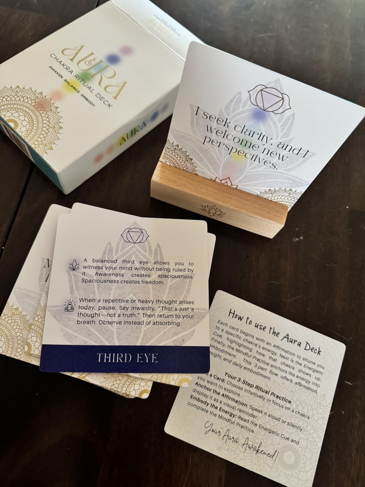 Aura Chakra Affirmations & Ritual Deck: 57 Daily Mindfulness & Meditation Activity Cards | Balance Mind, Body & Spirit | Wellness Self-Care Gift for Women - Stand and Pouch customer photo 2