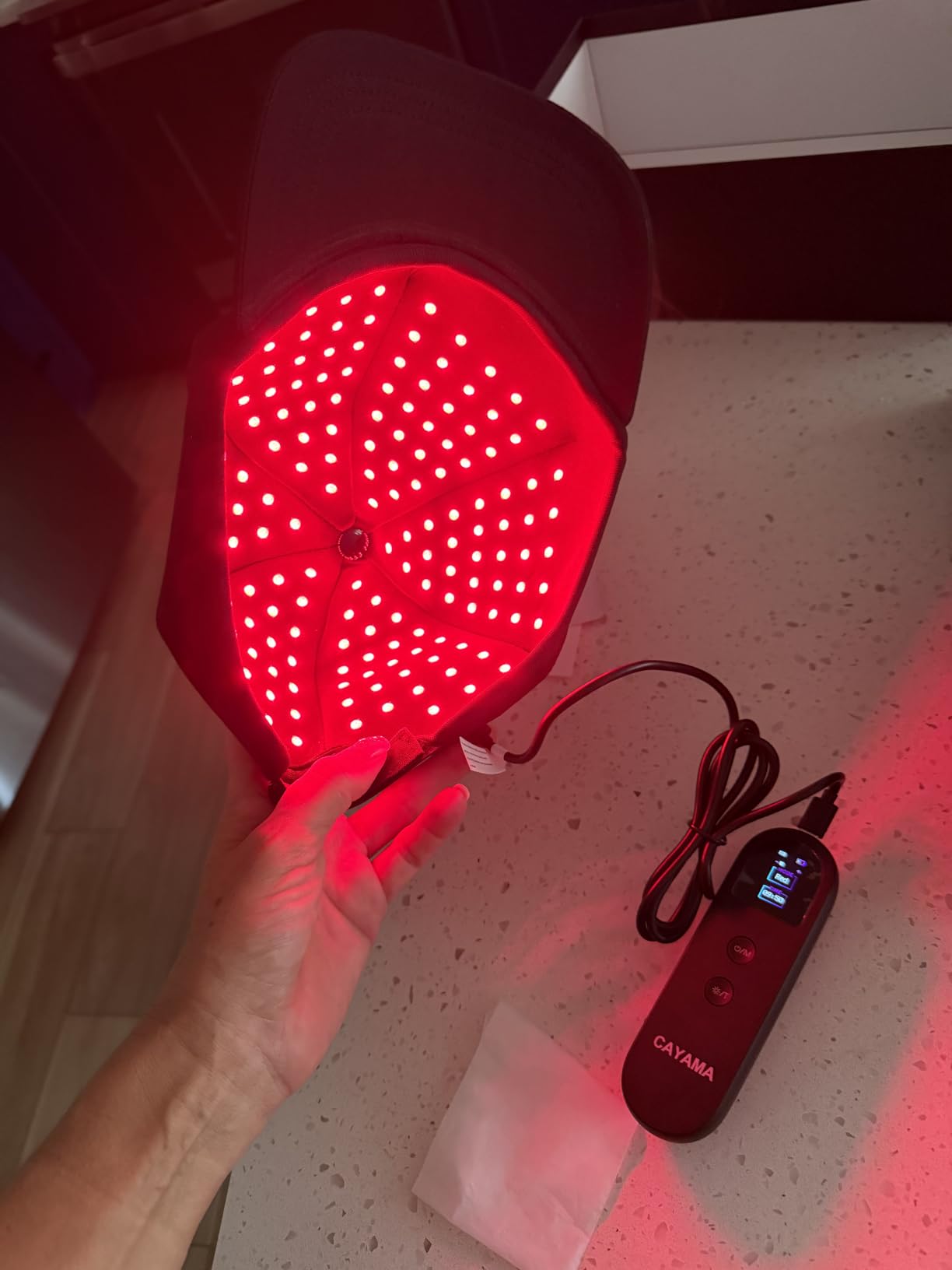CAYAMA Red Light Hair Growth Cap for Men & Women, 528 Total Light Emitters | Full-scalp coverage with adjustable fit, 10-30 min remote sessions, adapter or compatible power bank support customer photo 1