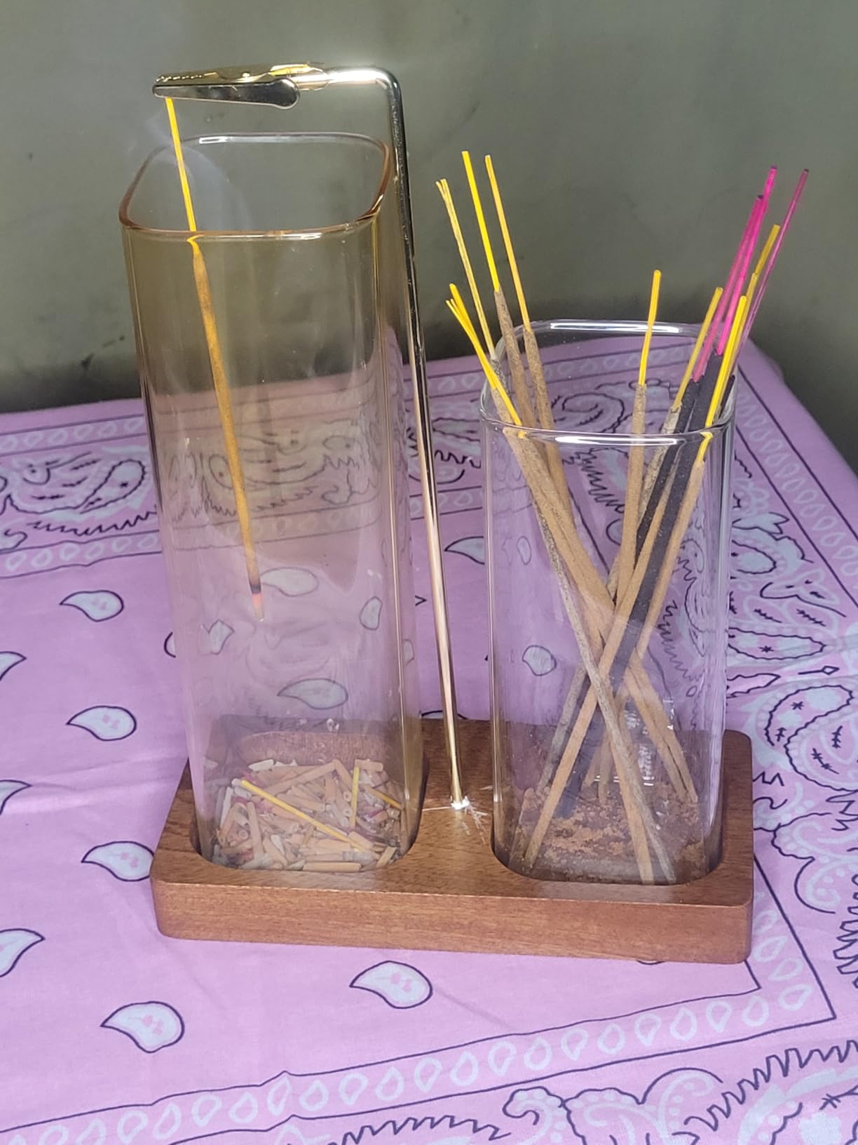 2 in 1 Incense Holder with Glass Jars, Large Incense Holder for Sticks, Upside Down Incense Burner with Ash Catcher & Storage for Meditation Yoga Spa Home Decor - 20 Incense Sticks & Brush customer photo 1