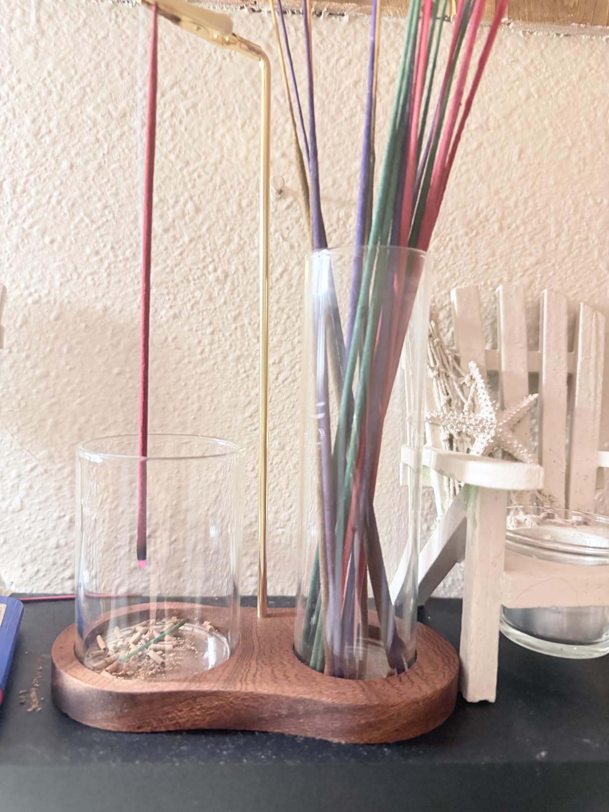 2 in 1 Incense Holder for Sticks with Glass Ash Catcher, Upside Down Anti-Ash Incense Stick Burner for Outdoor Patio, Modern Vertical Incense Holder for Home Decor, Spa, Meditation (Reddish Brown) customer photo 2