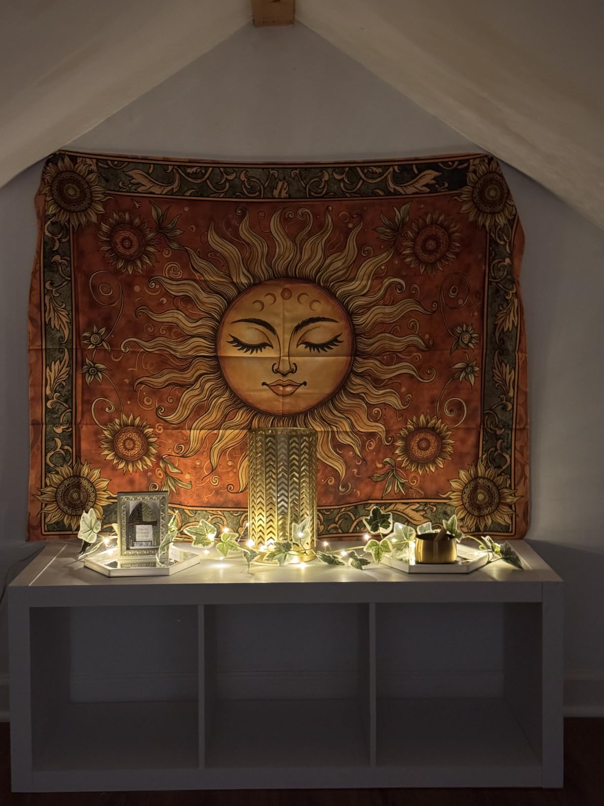 Faxdong Boho Moon Phase Tapestry, Aesthetic Celestial Zodiac Tapestries, Starry Nebula and Vine Mystic Decor for Bedroom Living Room Space customer photo 2
