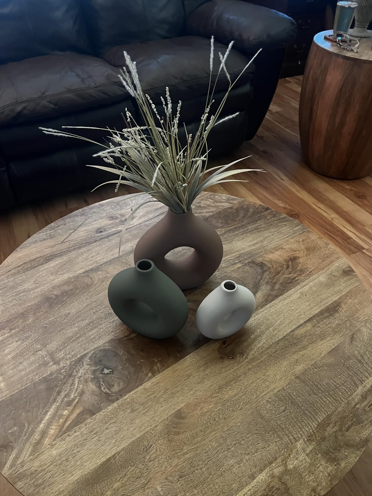Vanselia Ceramic Vase Home Table Decor - Flower Vases Set of 3 Small Living Room Centerpiece Decorations for Shelf Bedroom Office Kitchen Dining Desk Modern Aesthetic Farmhouse Decorative (Brown) customer photo 2