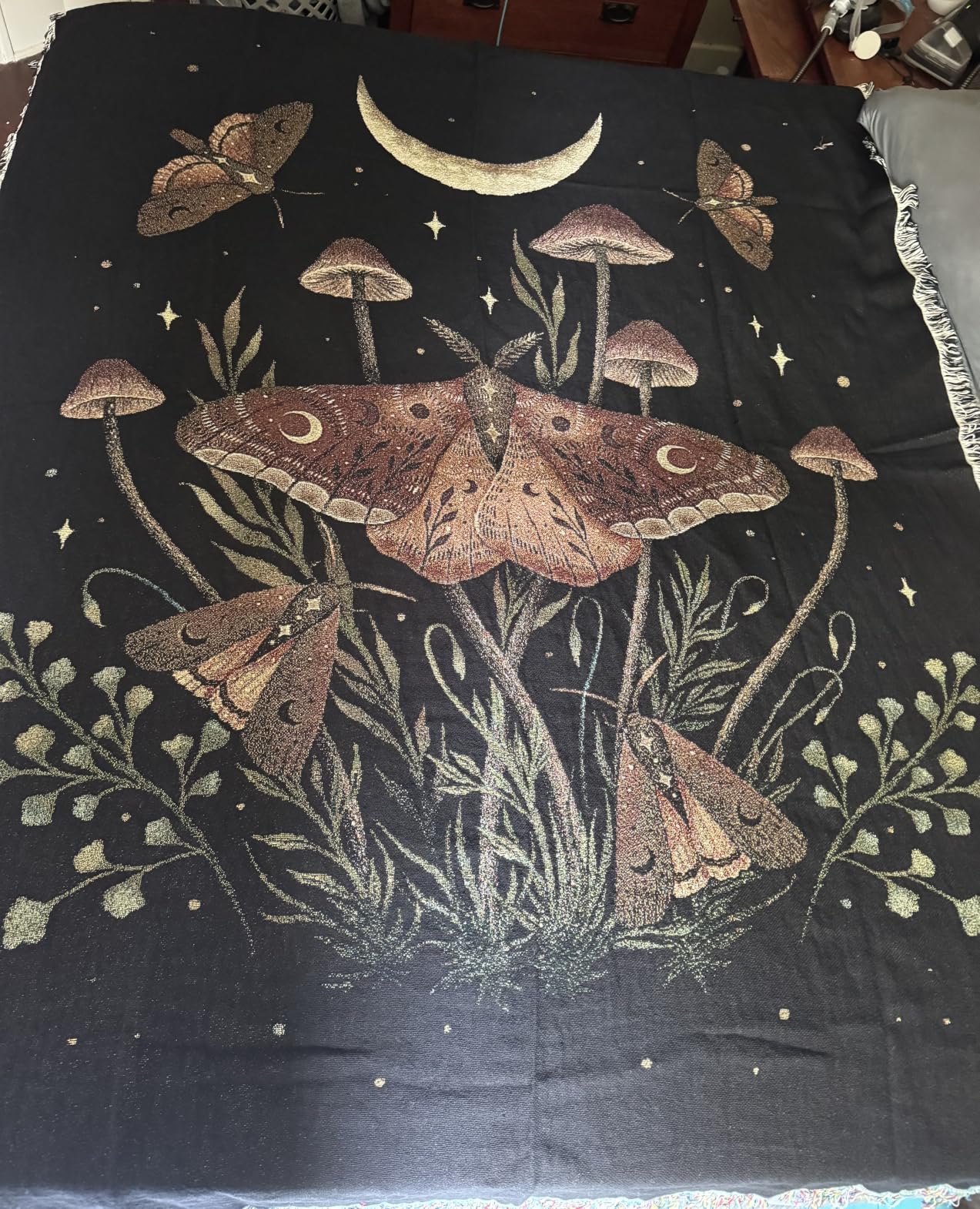 Pure Country Weavers Moonlight Garden Olive by Episodic Drawing - Gift Tapestry Throw Blanket Woven from Cotton - Made in The USA (50X60) customer photo 1