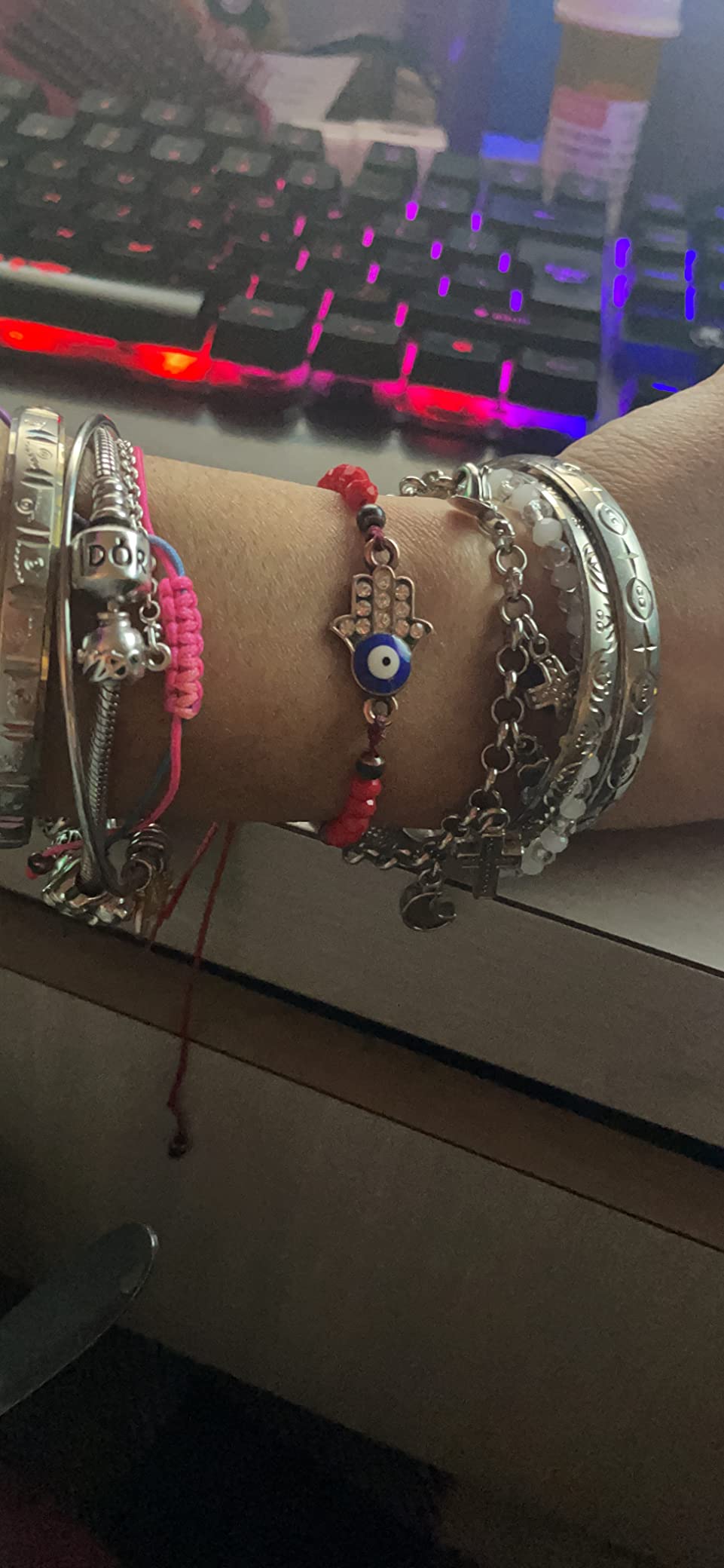 BONITTER Evil Eye Protection Bracelet Set, 12 Pack Adjustable Red 7 Knot Lucky String Amulets, Black and Pink Friendship Bracelets for Women, Men, Boys, Girls (12, Red) customer photo 2