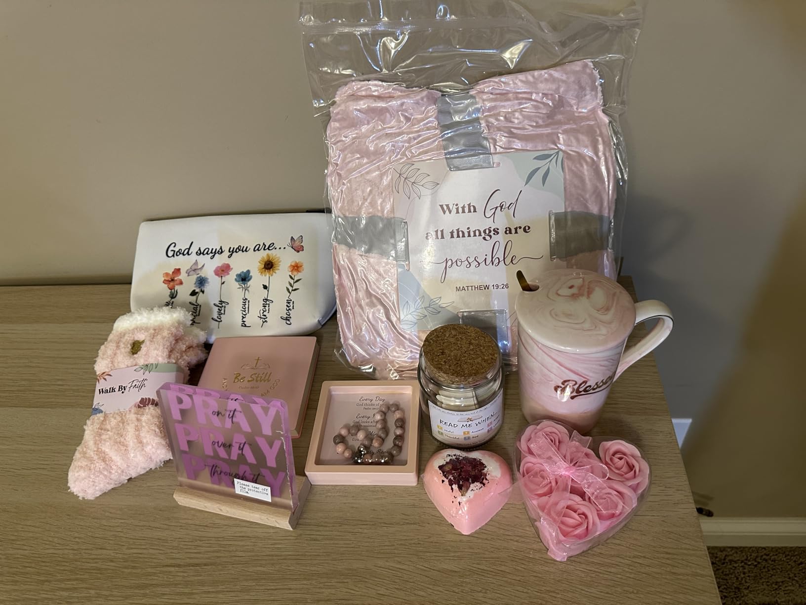 Christian Gifts for Women Faith, Religious Inspirational Catholic Encouragement Gift Sets, Unique Spiritual Christmas Birthday Gift Basket for Her Mom Grandma Sister Aunt Teacher Friend Wife w/Blanket customer photo 1