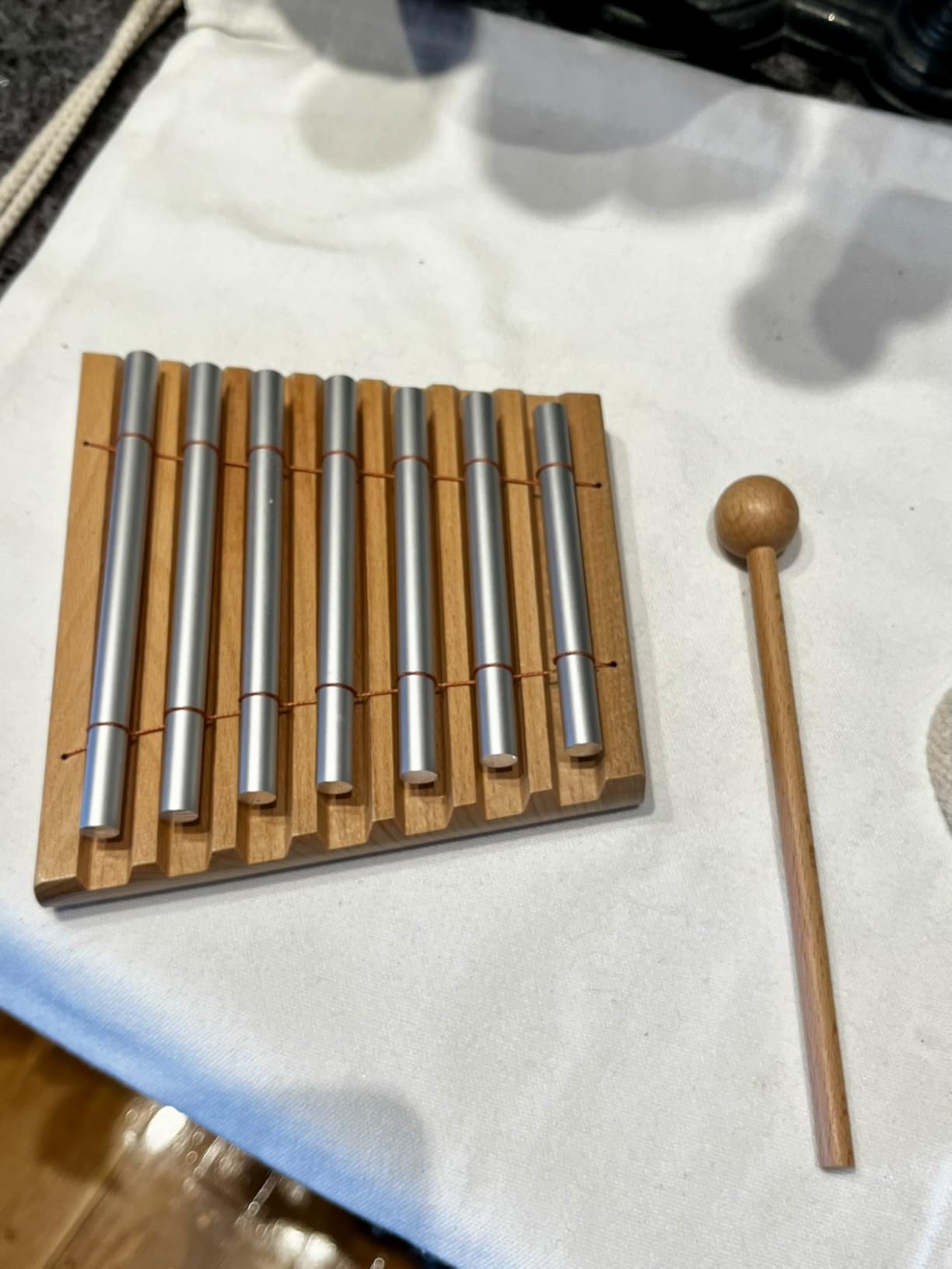 7 Tone Hand Chime with Wooden Mallet - Wood Meditation Chime Bell for Yoga, Sound Healing, Mindfulness & Classroom Management Hand Percussion Instrument for Teachers, Relaxation customer photo 2