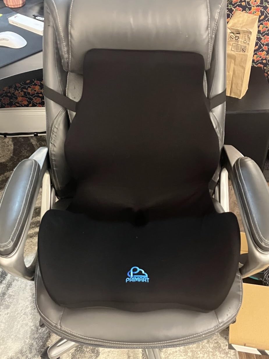 Ergonomic Memory Foam Seat Cushion for Office Chair, Car Seat, Dining, Gaming Chair & Wheelchair, Full Back & Lumbar Support Pillow One Piece, Back Pain Relief, Coccyx, Tailbone & Sciatica Pain Relief customer photo 2