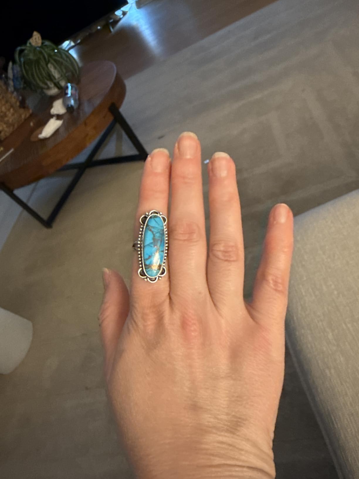 925 Sterling Silver Handmade Women Silver-Solid Large Gemstone Blue Copper Turquoise Ring Gift For Women Wedding/Christmas/Anniversary Ring customer photo 1