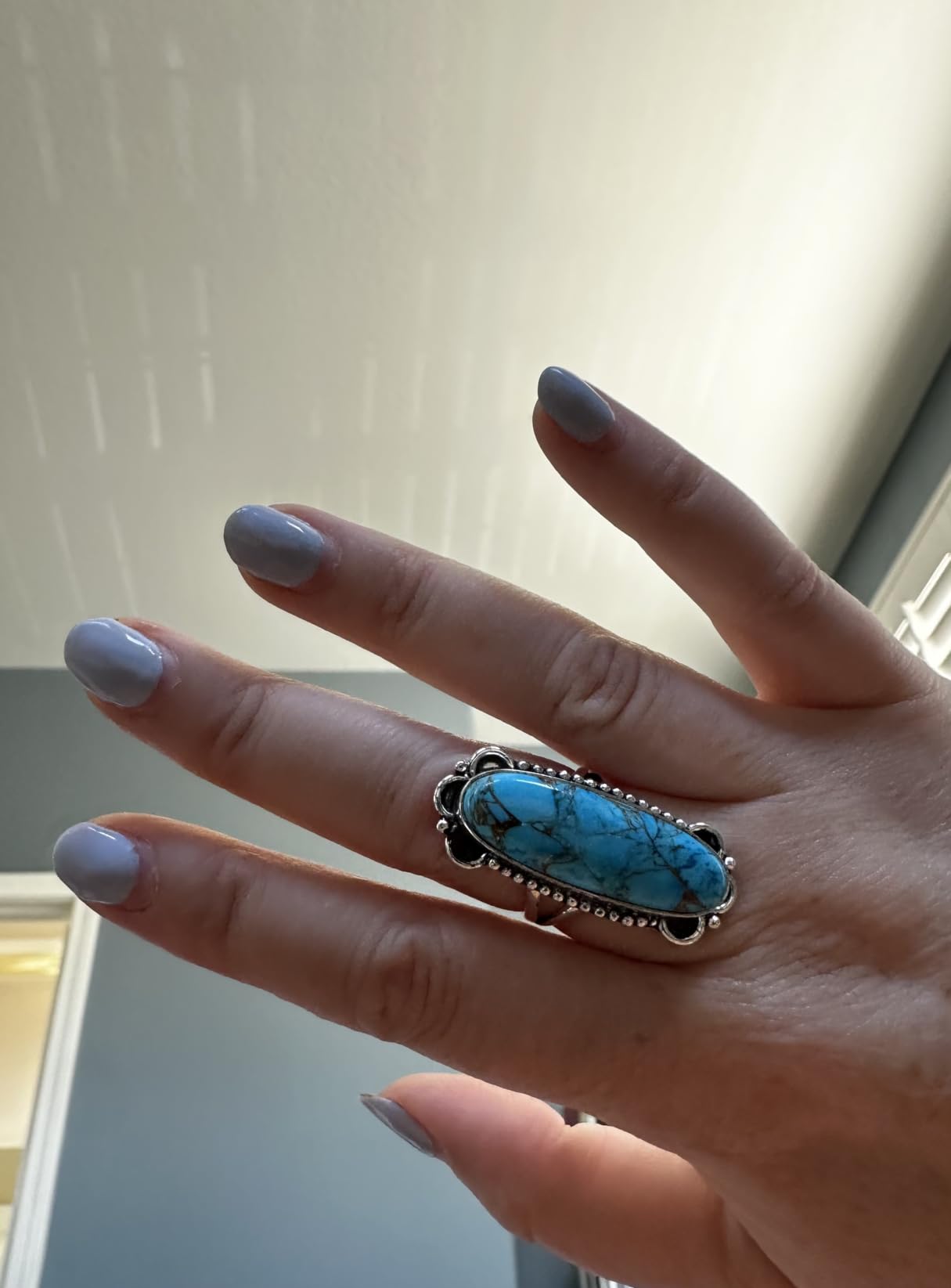 925 Sterling Silver Handmade Women Silver-Solid Large Gemstone Blue Copper Turquoise Ring Gift For Women Wedding/Christmas/Anniversary Ring customer photo 2