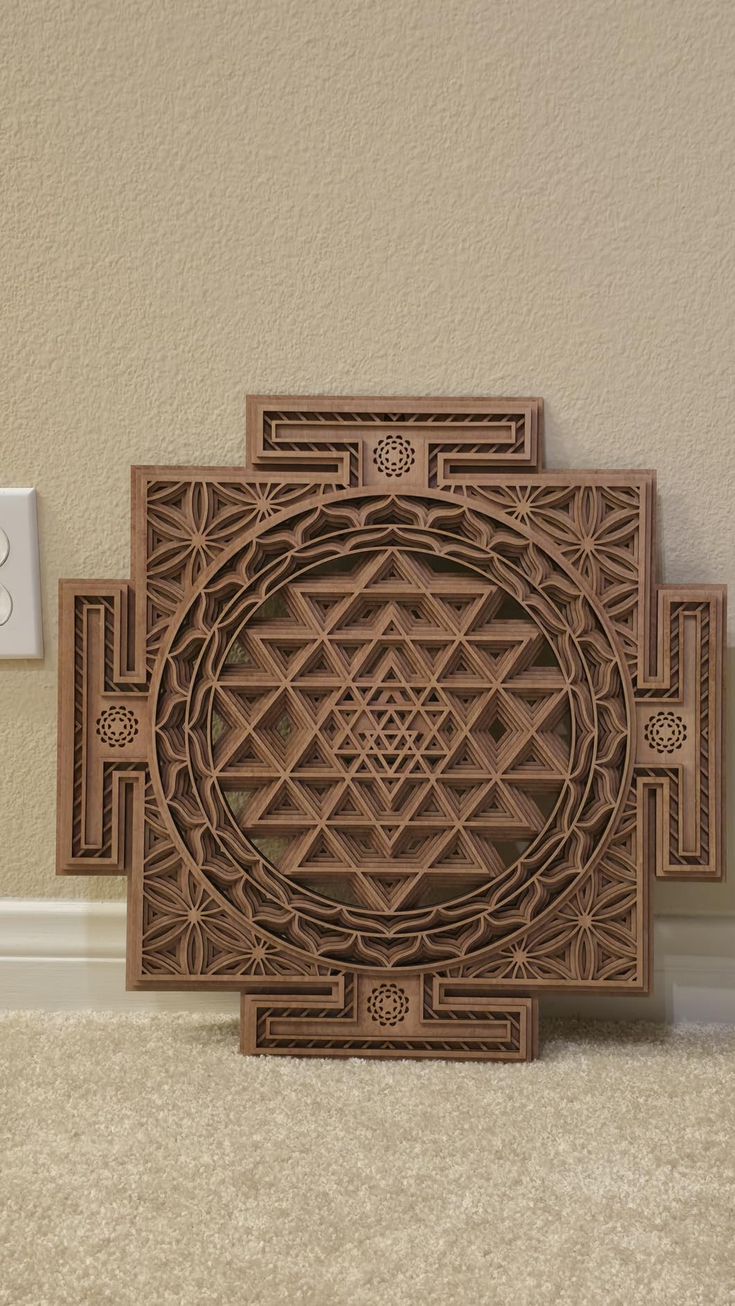 YIVFOX Handcrafted Sri Yantra Wall Art - Sacred Geometry Wood Carving for Spiritual Decor, Chakra Balancing and Meditation Space (11.8inch) customer photo 1