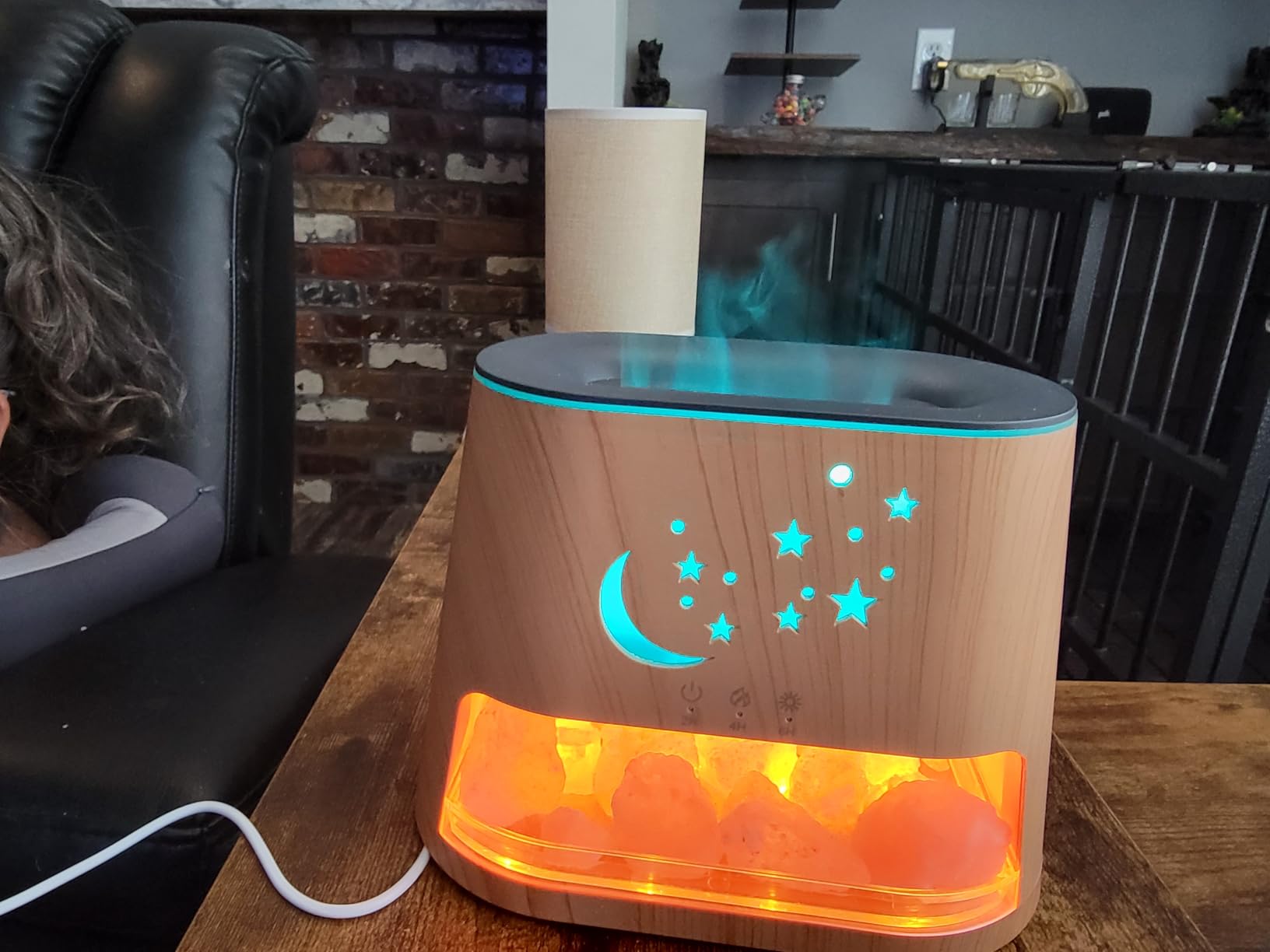 Essential Oil Diffuser & Himalayan Salt Lamp - 5 in 1 Aromatherapy Diffuser Humidifier with Remote Control, 8 Color LED Lights Cool Mist Humidifier for Home, Bedroom, Office, Yoga, 260ml customer photo 2