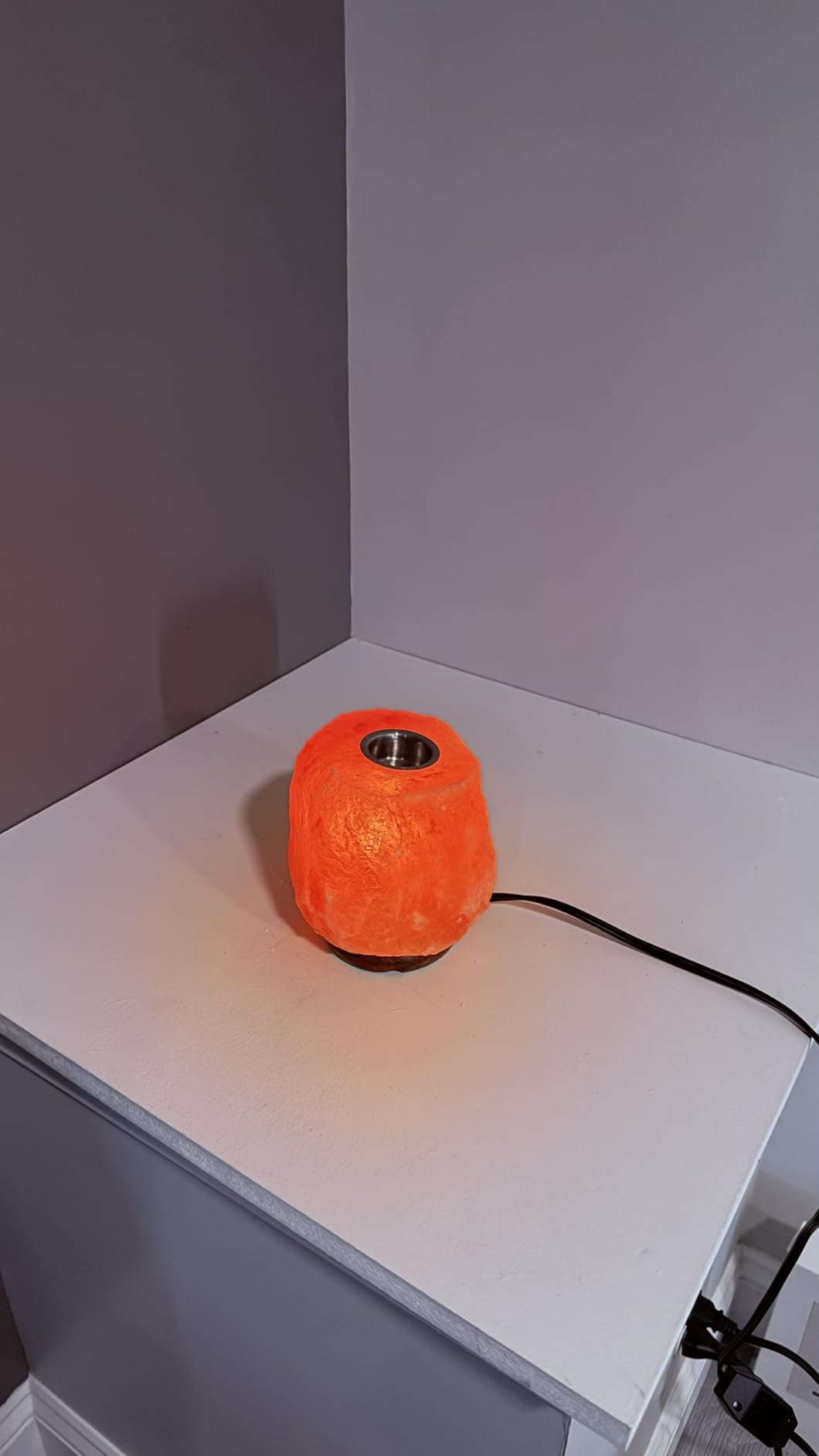 GAYA Himalayan Pink Salt Lamp Diffuser, Aromatherapy Tray, Dimmer Switch | Hand carved natural crystal, wood base, UL listed 6ft cord, 15W bulb included, for bedroom nightstand, gift ready box customer photo 1