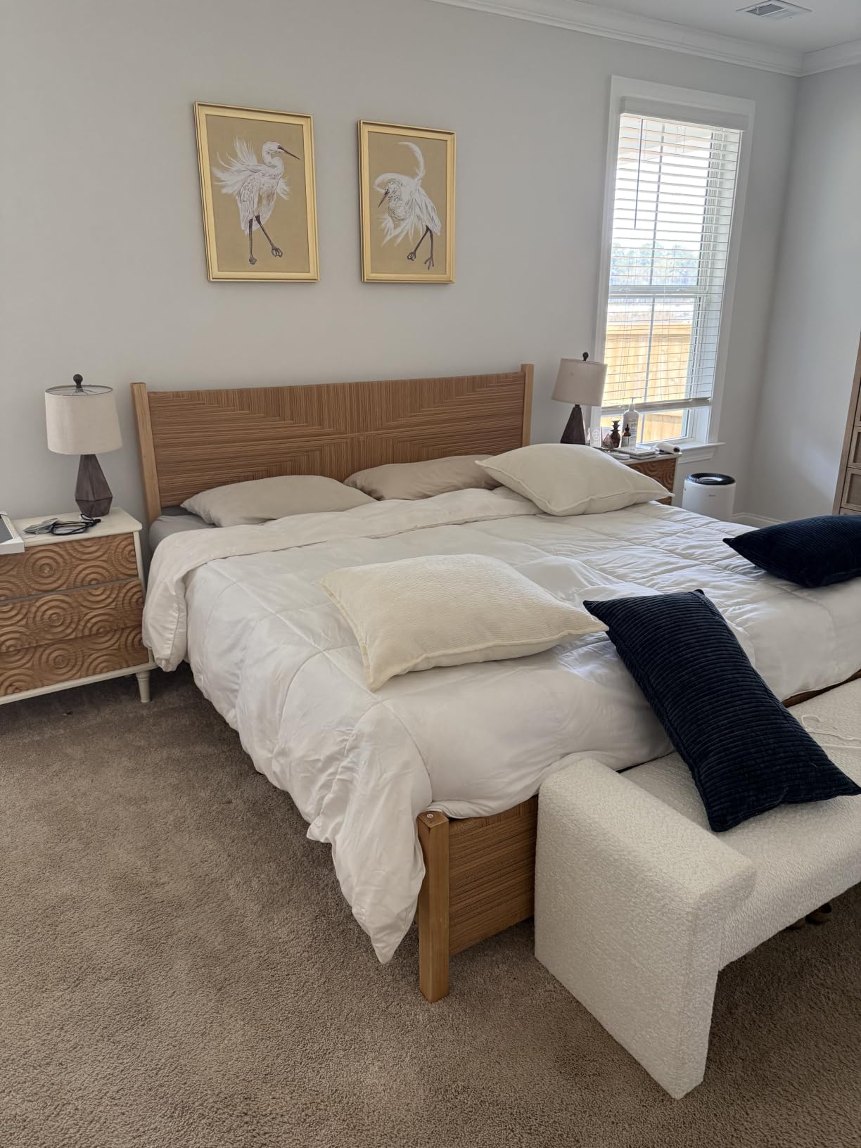 Solid Wood Rattan Queen Bed Frame with Tall Headboard and Footboard, Mid Century Modern Hand-Woven Rattan Bedframe with Vintage Pattern, Boho Wooden Bed with Metal Slats, No Box Spring Needed customer photo 1