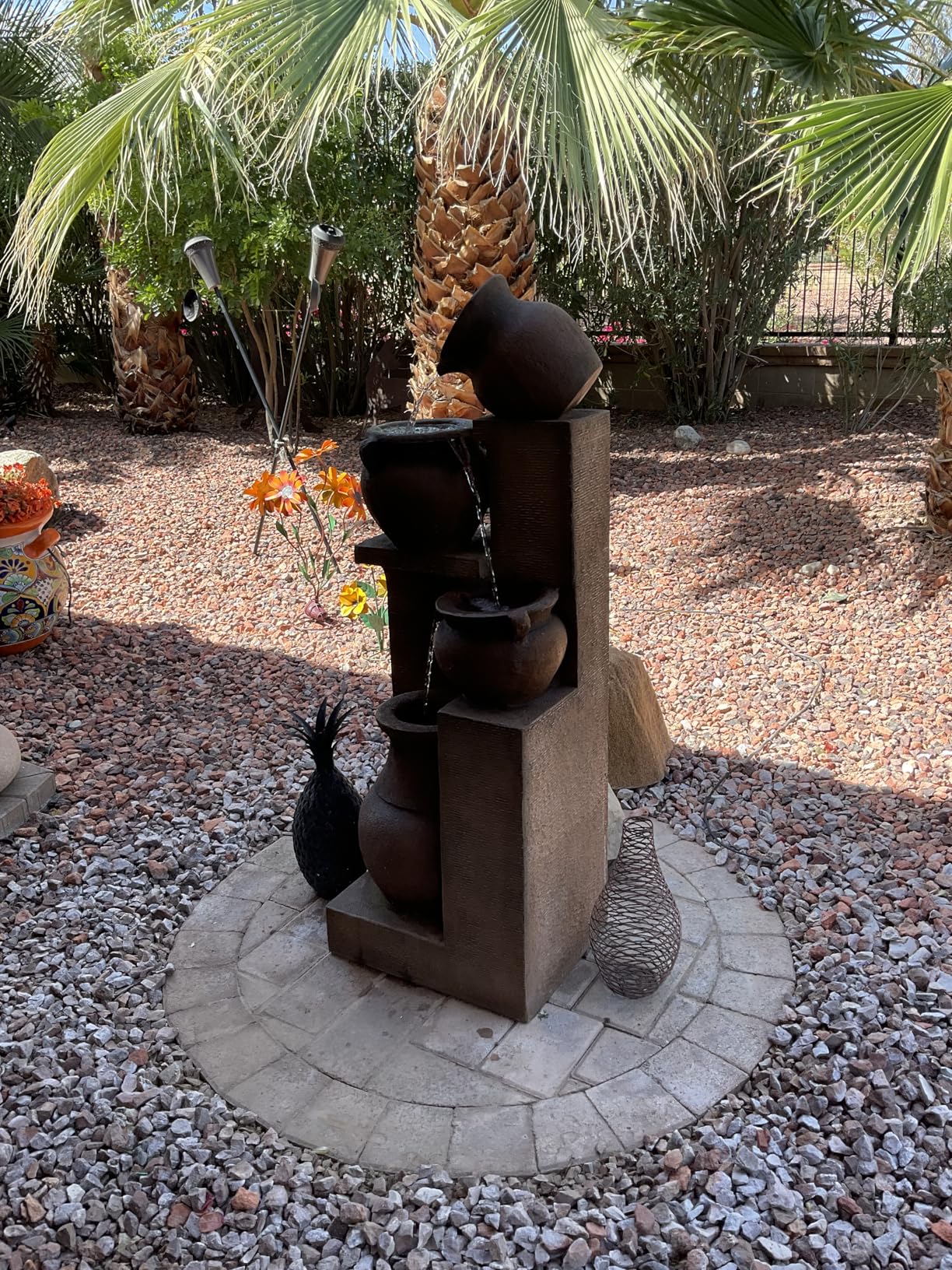 Bumilgar 5-Jug Rock Outdoor Water Fountain with LEDs, 60 in | Extra-tall vertical profile makes a dramatic centerpiece for spacious patios, decks, garden paths, and entryways customer photo 2