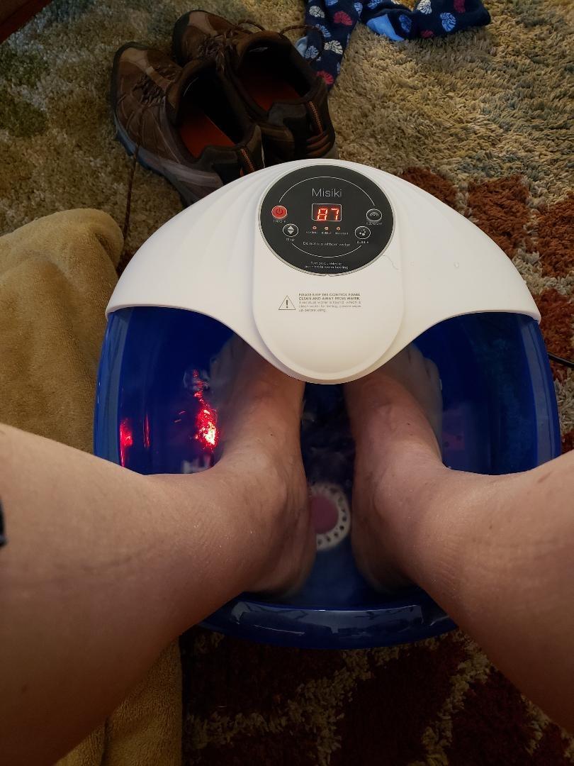 Collapsible Foot Spa Bath with Heat, Remote Control & 16 Massage Rollers, Fast Heating Pedicure Tub for Relaxing Tired Feet, Foot Soaker with Surf & Red Light, Fits Men Size 12 (Royal Blue) customer photo 1