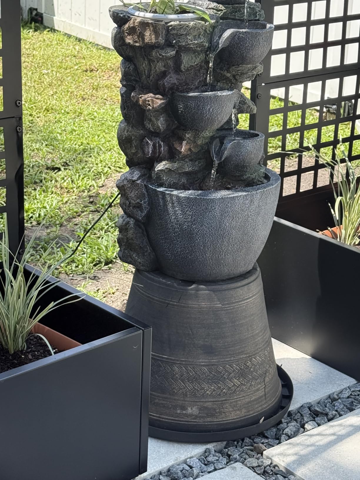 24'' Stacked Rock Solar Powered Water Fountain, Outdoor DIY Planter Pot Waterfall Fountain with LED Lights, Water Feature Landscape Decor for Garden, Patio, Backyard, Home Decoration customer photo 2