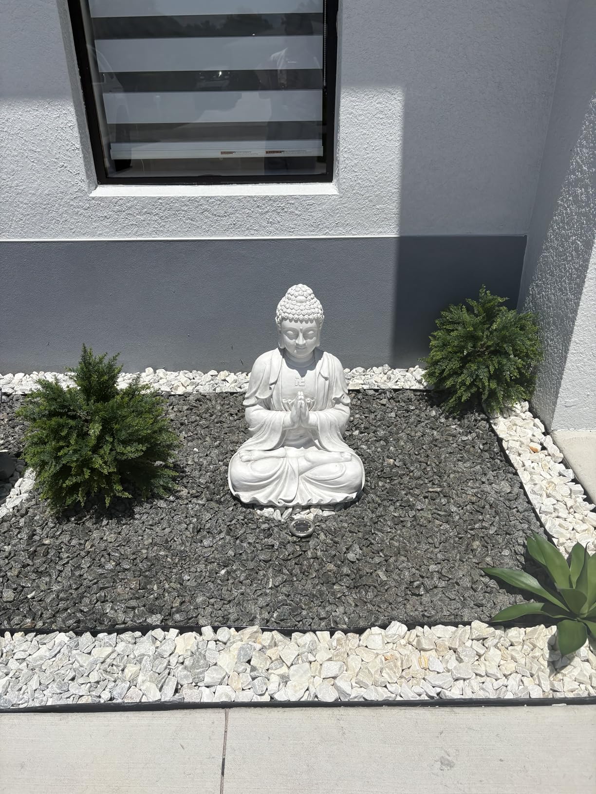 Sculptures Buddha Statue, Garden Statues 23.6 Inch Tall, Large Magnesium Oxide Buddha Sculpture Indoor & Outdoor, Statue for Home Decor Yard Porch Patio, Dark Gray with Gold Accents customer photo 1