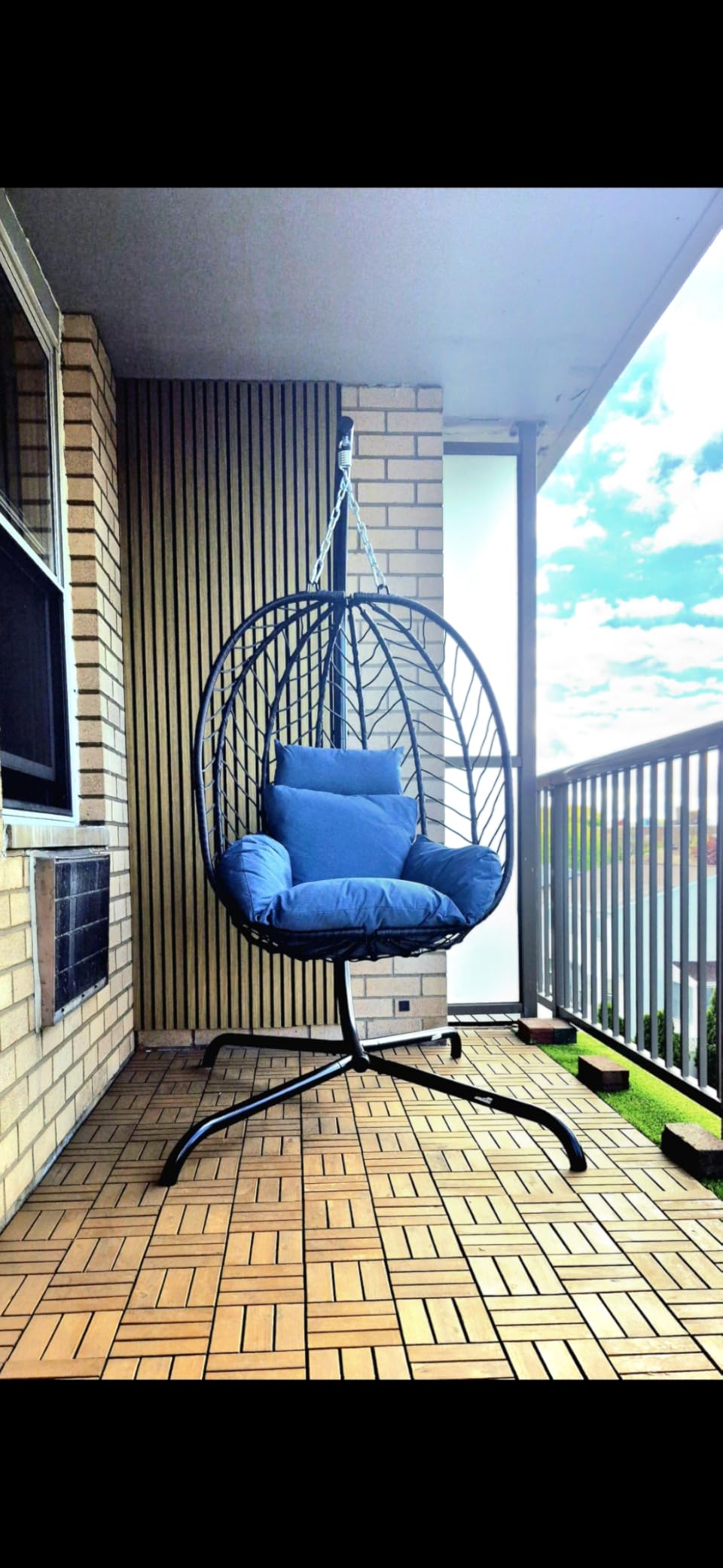 Foldable Egg Chair with Stand, 485LBS Capacity Textilene Hammock Swing Chair for Outdoor & Indoor, Hanging Chair with Strong Frame & UV Resistant Cushion for Balcony, Bedroom, Light Gray/D1 customer photo 1