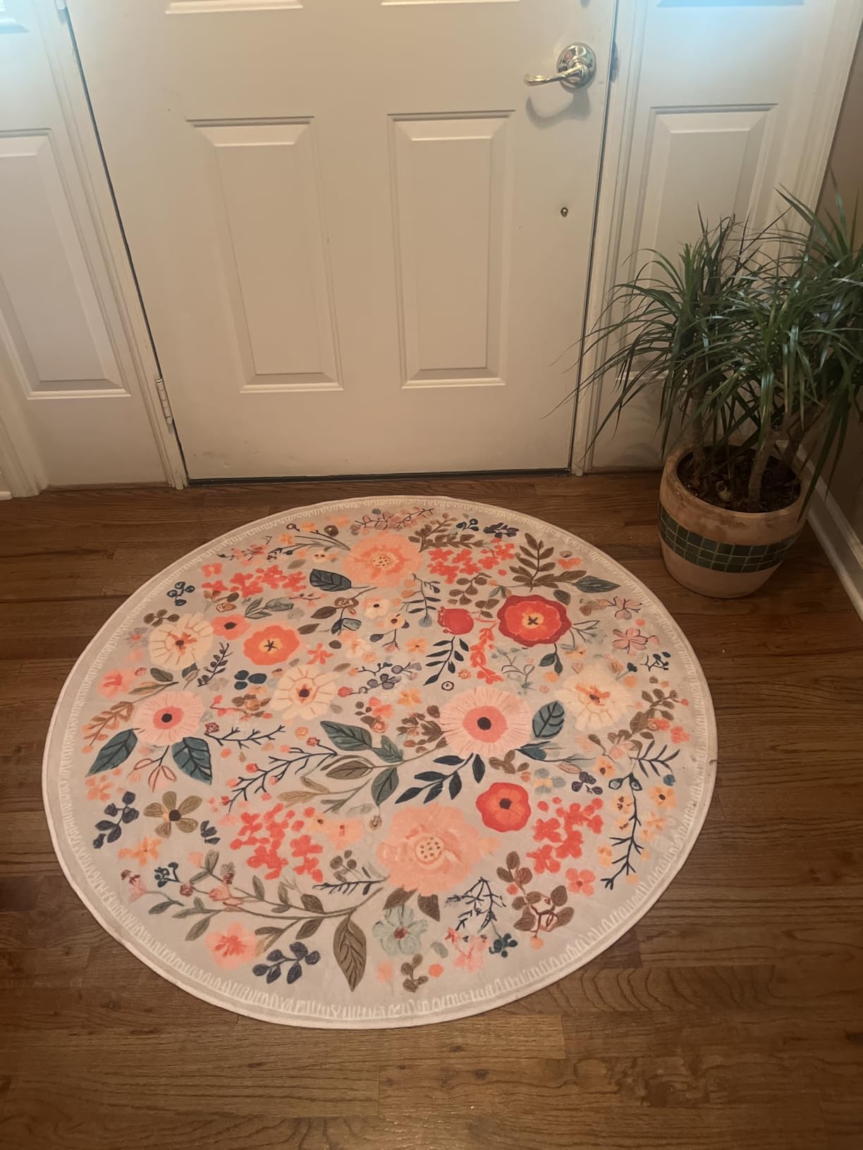 Boho Round Area Rug 4ft,Machine Washable Colorful Bohemian Blue Green Mandala Round Rug Non-Slip Circle Rugs Low-Pile,Indoor Floor Carpet Mat for Living Room Bedroom Kitchen Dining Entryway customer photo 2