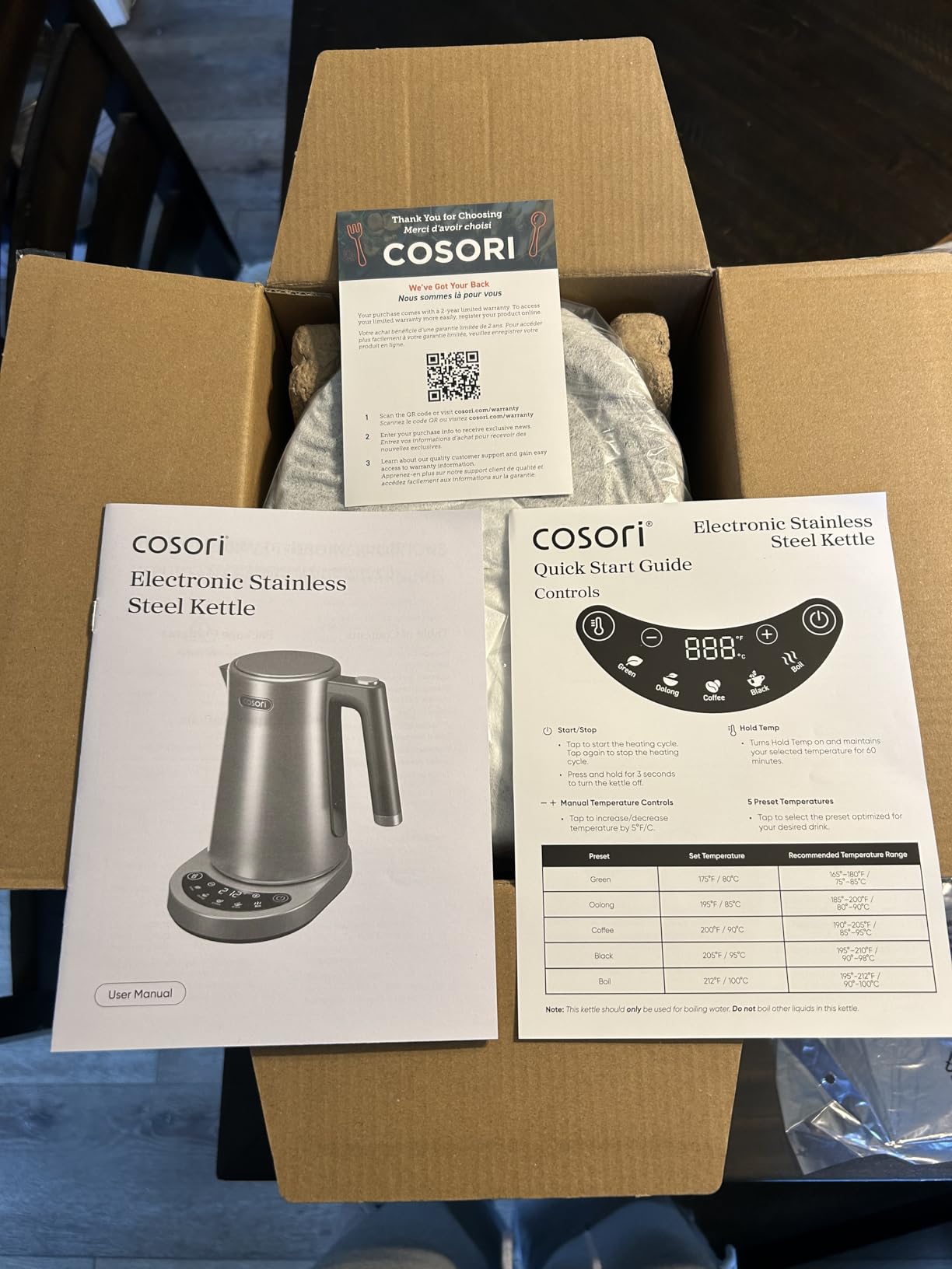Cosori Stainless Steel Electric Kettle with Temperature Control, 1.7L | No Plastic Contact with Water, 5 Presets, plus-minus 5degF Temp Control, 60-Min Keep Warm, Dual Lid Opening, Tea, Coffee & Hot Water customer photo 2