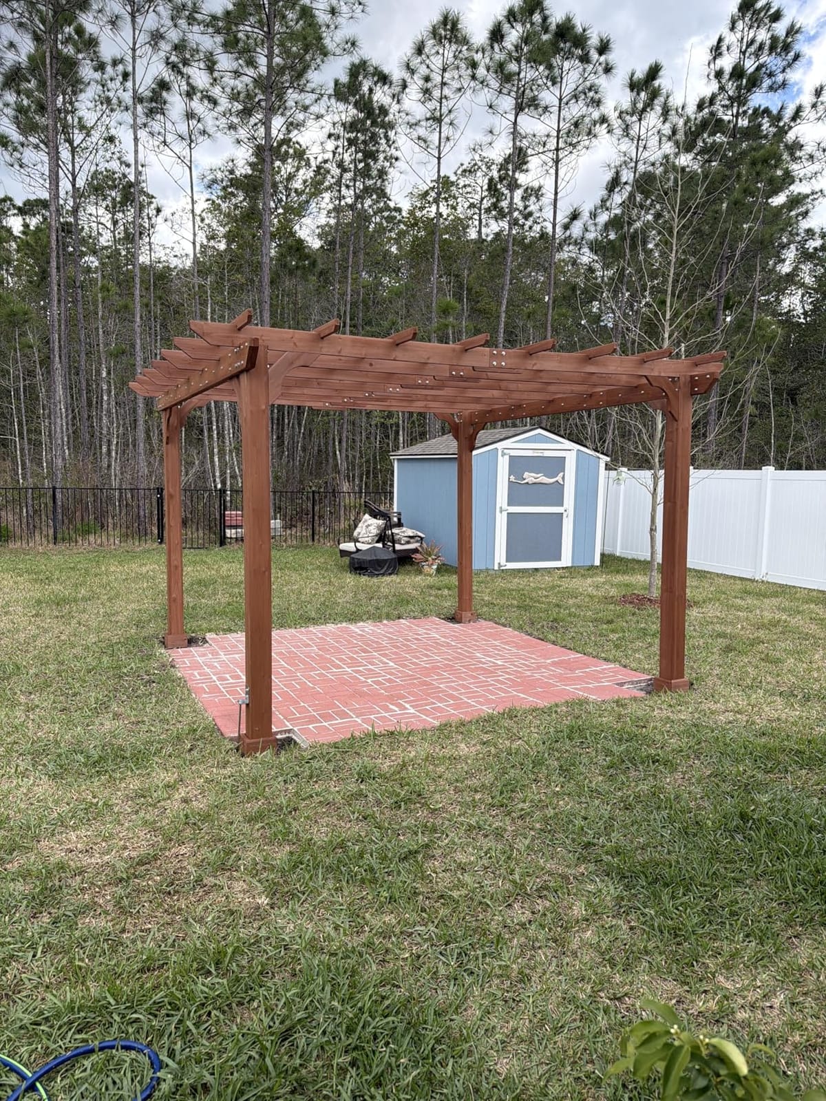 MUPATER 10' x12' Wooden Pergola, Pergola Kit with Stakes, All Cedar Wood & Quality Supported Structure, Snow & Wind Supported, All-Season Durability, Outdoor Shade for Backyard, Lawn, Deck customer photo 1