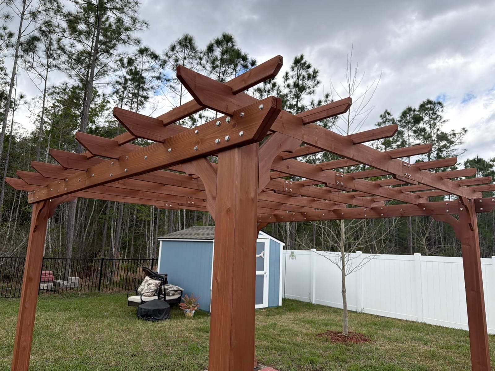 MUPATER 10' x12' Wooden Pergola, Pergola Kit with Stakes, All Cedar Wood & Quality Supported Structure, Snow & Wind Supported, All-Season Durability, Outdoor Shade for Backyard, Lawn, Deck customer photo 2