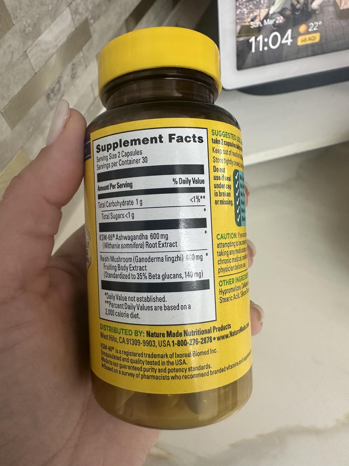 Nature Made Ashwagandha KSM 66 + Reishi Mushroom Capsules, 60 Capsules | Stress Relief Blend with Clinically Studied KSM 66 Ashwagandha, 30 Day Supply customer photo 2