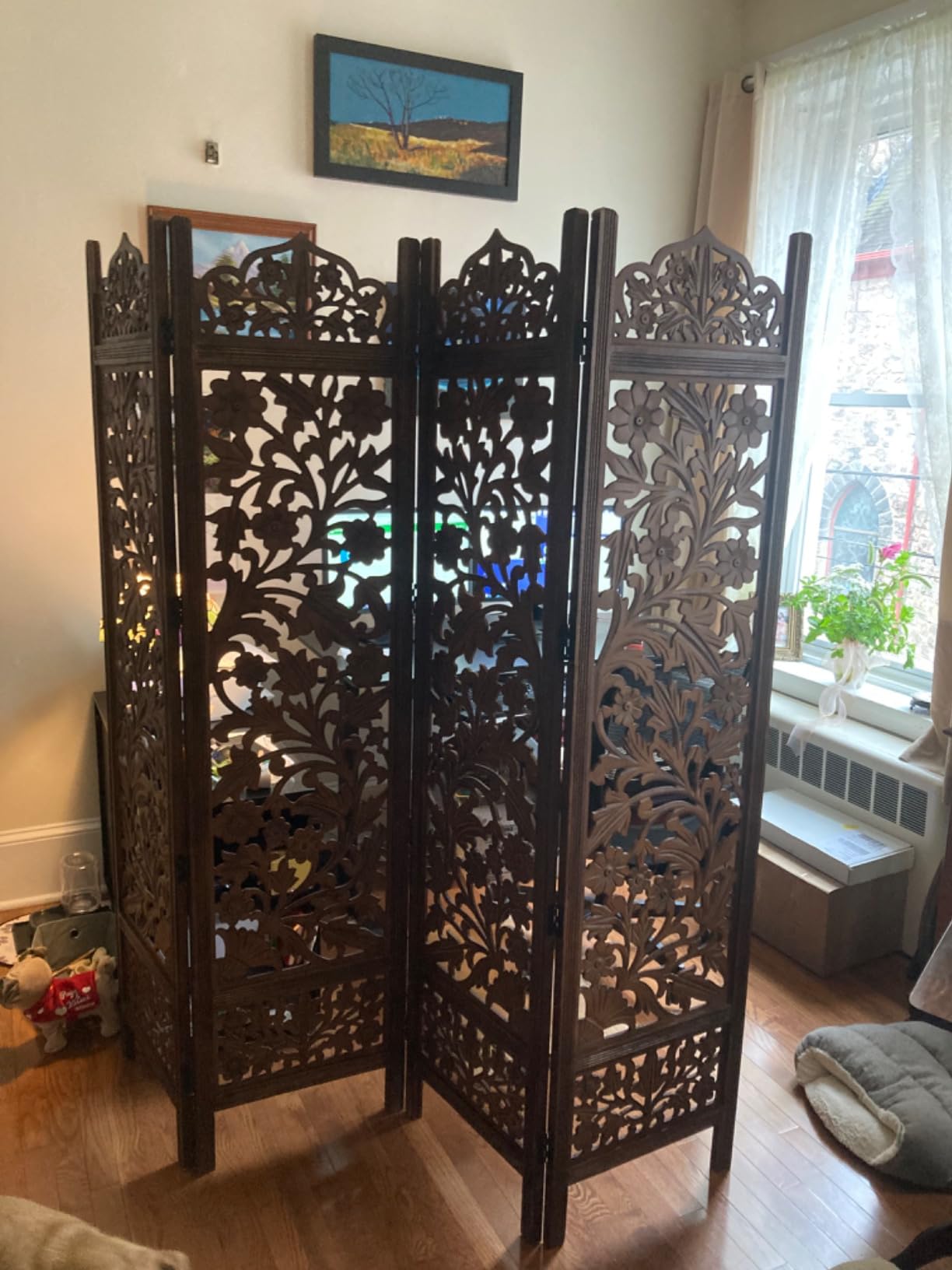 Lightnpro 4 Panel Palm Tree Wooden Room Divider 64