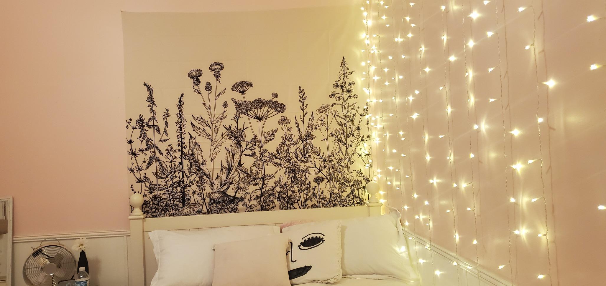 Boho Sun and Moon Tapestry 59Wx51H Inch Green Bohemian Whimsical Floral Flower Leaves Plant Vintage Hippie Retro Rustic Wall Hanging Artistic Home Dorm Decor Art Living Room Bedroom customer photo 2