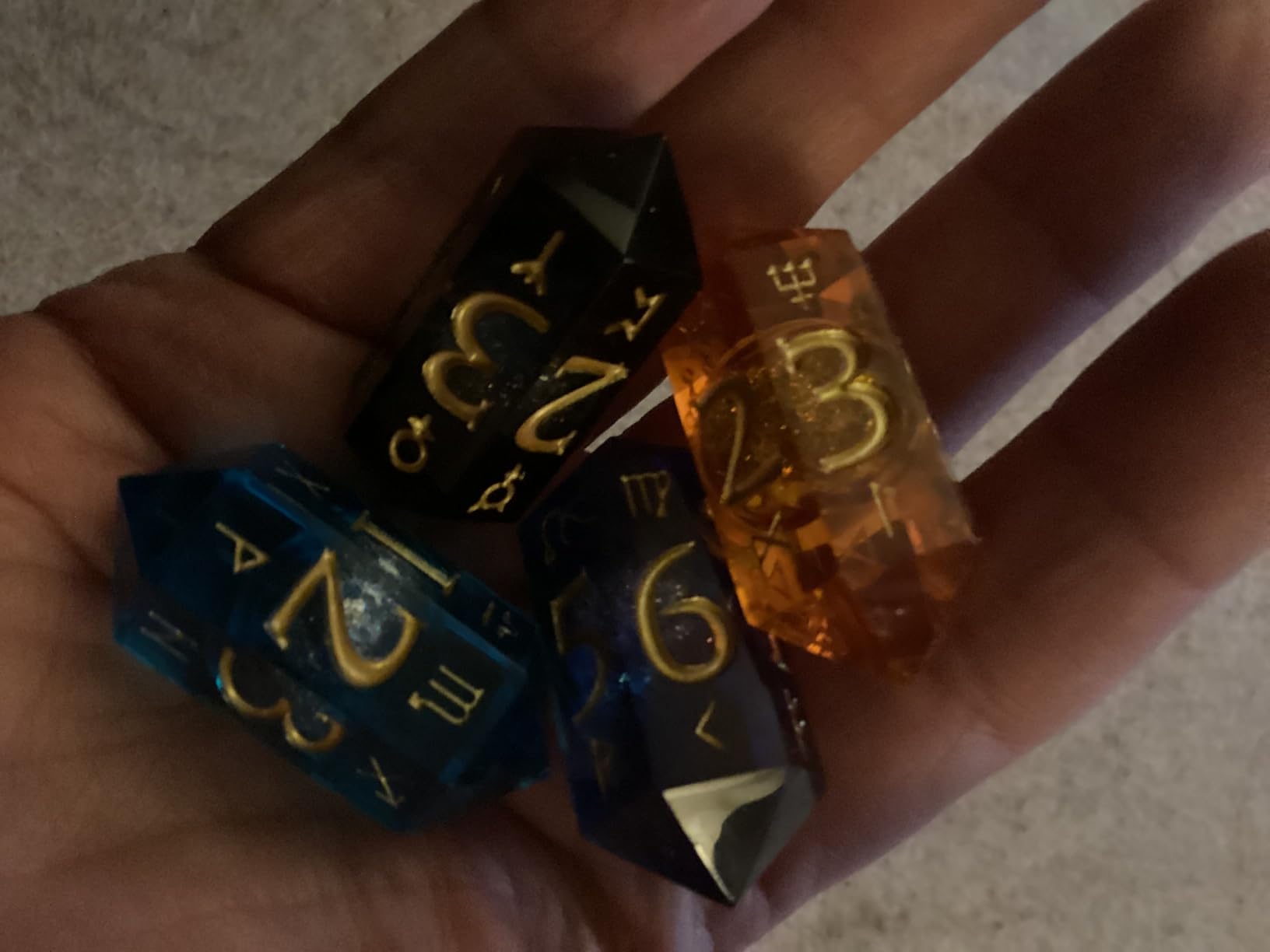 Dice of Stars & Stone - Premium D6 Dice Set | 4-Pack with Dice Bag | Six-Sided, Resin, Liquid-Core | Rune and Astrology Symbols | Witchy Gift | for D&D, Tabletop RPGs, Castings, Board Game Upgrades customer photo 2