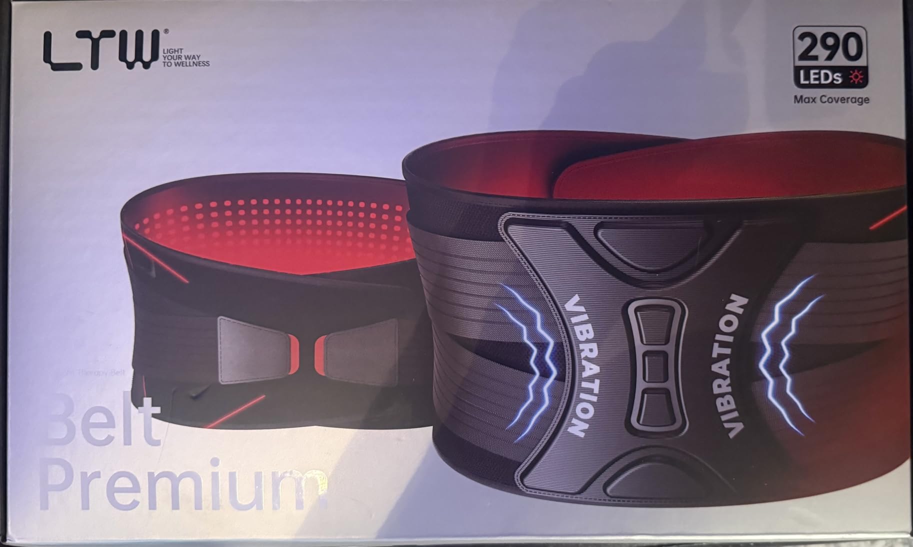 LTW Flagship Red Light Therapy Belt, 430 LEDs Infrared Red Light Therapy for Body, 660nm & 850nm Near Infrared Wrap with Vibration for Back Pain Relief, Waist, Belly, Shoulder (49.2