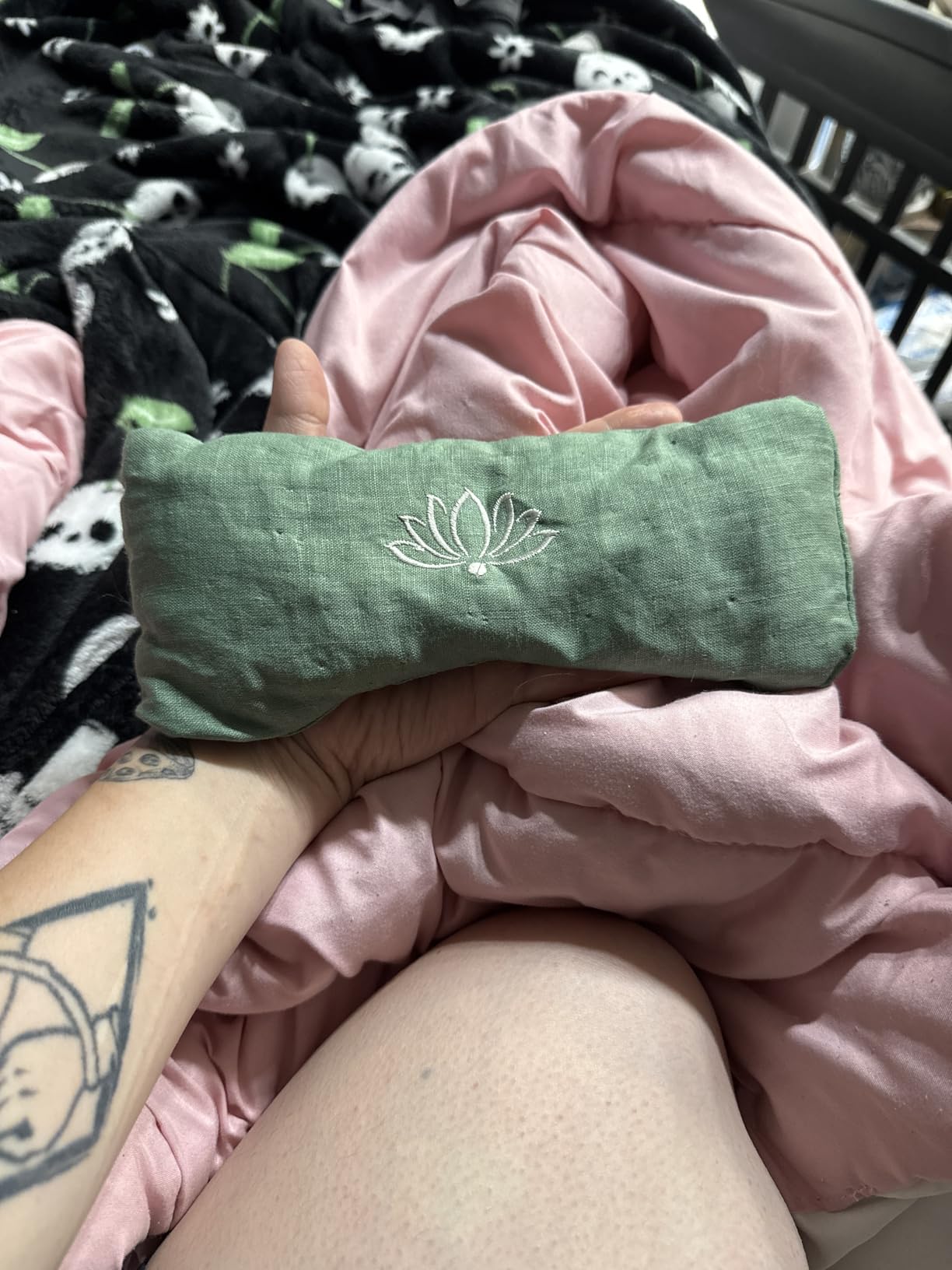 Weighted Lavender Eye Pillow, Linen Flaxseed Eye Mask for Sleeping | cooling & heating pad | meditation spa & relaxation gifts | aromatherapy | thoughtfully wellness gift | embroidery breathable customer photo 2