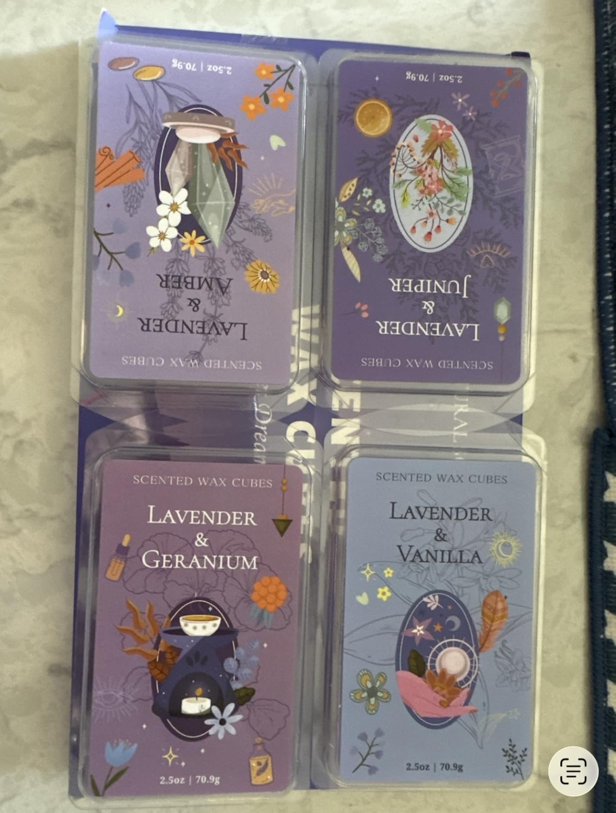SCENTORINI Wax Melts, Lavender Essential Oil Scented Soy Wax Cubes for Sleep | Lavender & Amber, Juniper, Geranium, Vanilla, Fall Scents Wax Melts for Warmer Gift Set, 4-Pack 10 oz customer photo 2