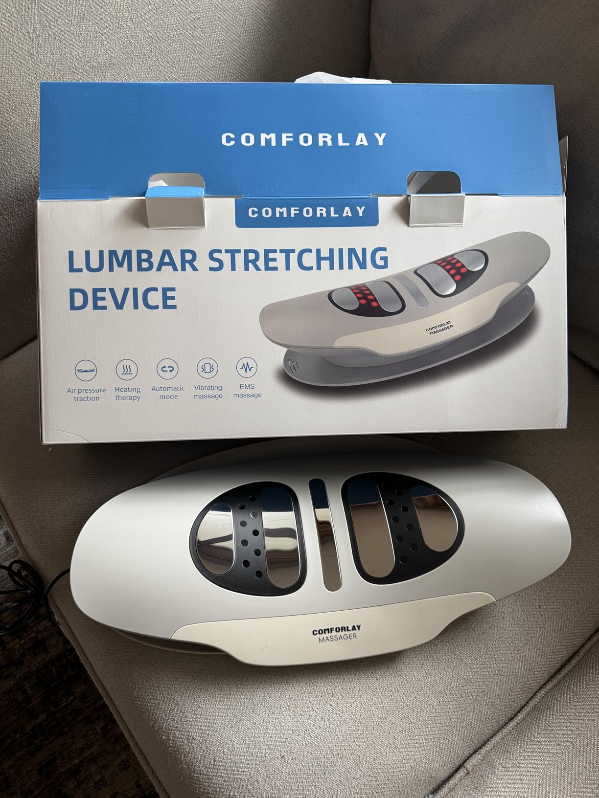 Electric Lumbar Traction Device for Lower Back Decompression | Sciatica Relief, Air Traction Back Stretcher, Lumbar Support Pillow, Lower Back Pressure & Stiffness Relief, Bed & Sofa customer photo 1