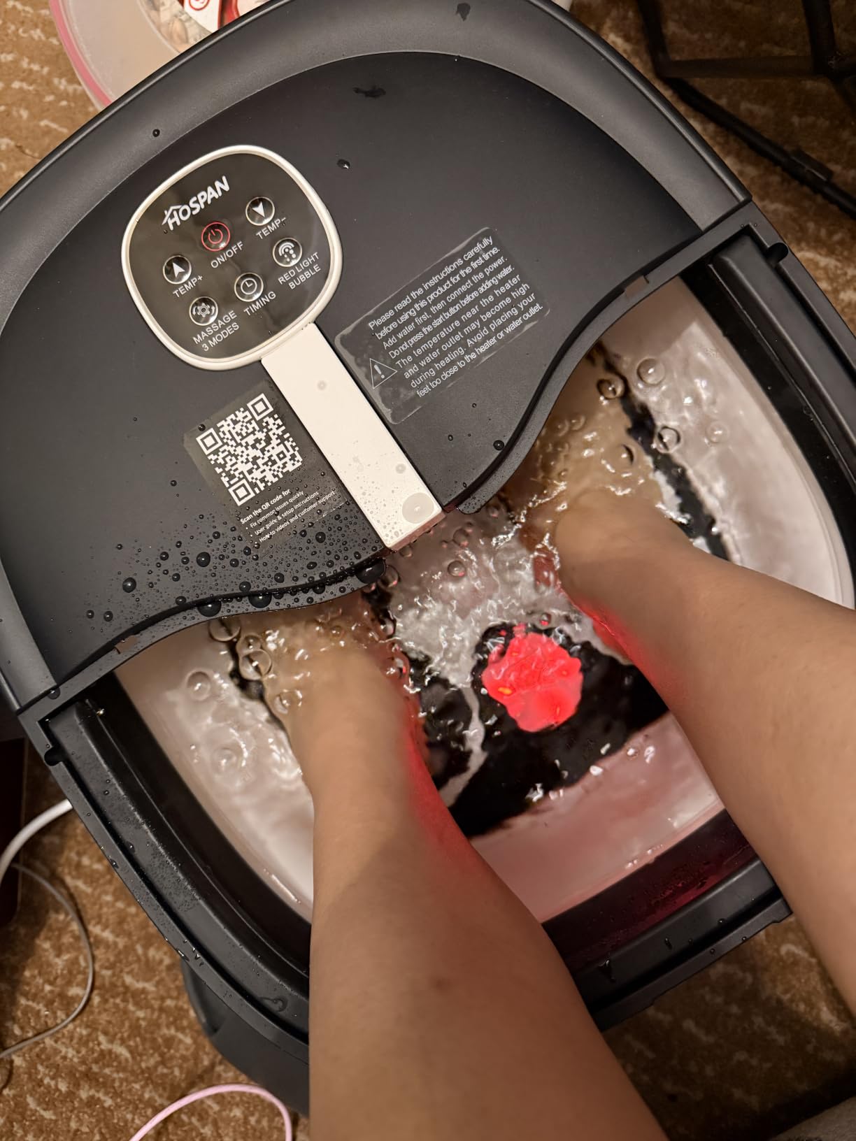HOSPAN Collapsible Foot Spa Electric Rotary Massage, Foot Bath with Heat, Bubble, Remote, and 24 Motorized Shiatsu Massage Balls - FS02A customer photo 2