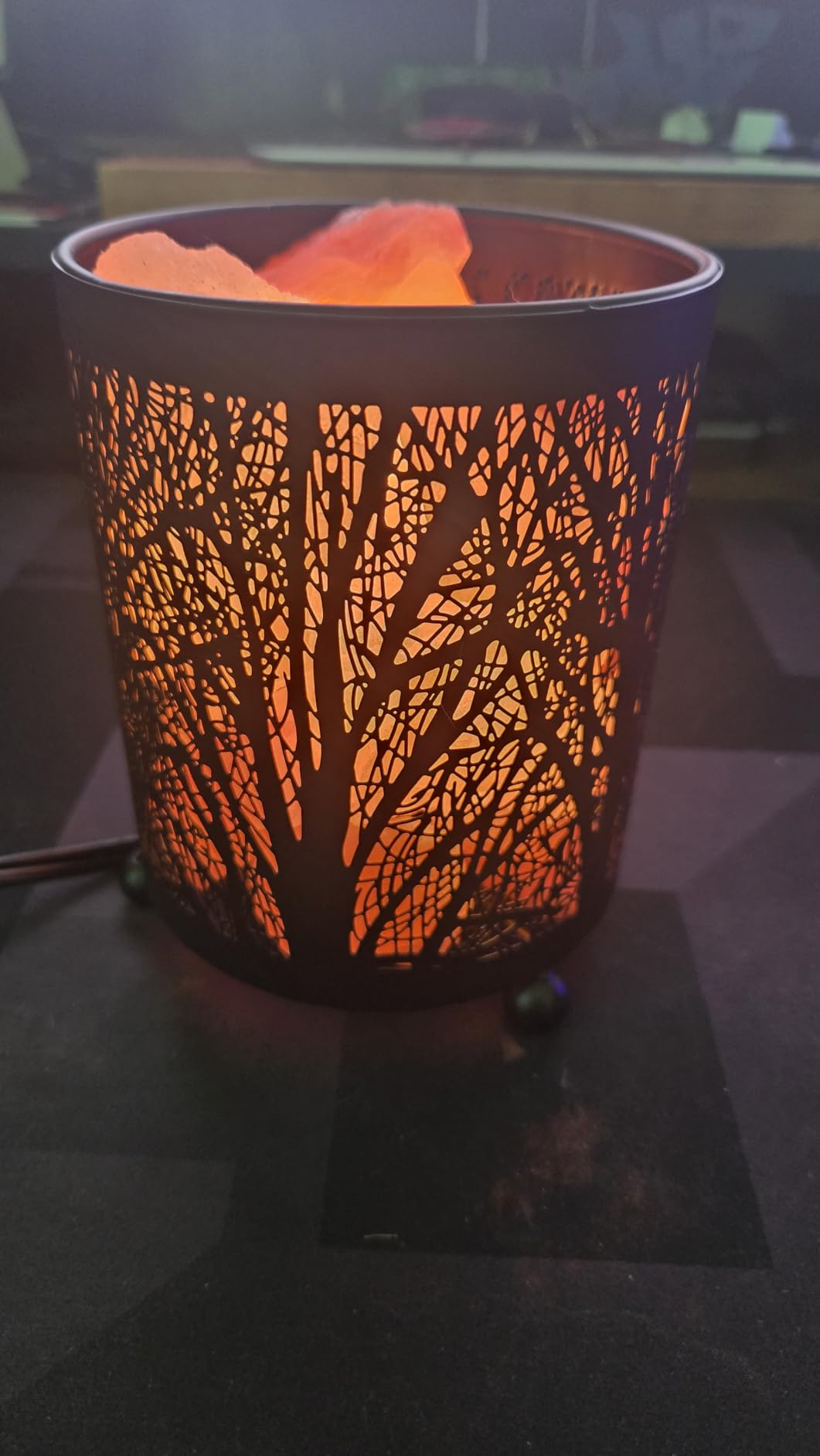 Himalayan Salt Lamp 5in Plug-in Natural Pink Salt Rock Night Light Dimmer Switch 2 Bulbs Included Bedroom Desk Decor (Curved Wire Basket) customer photo 2