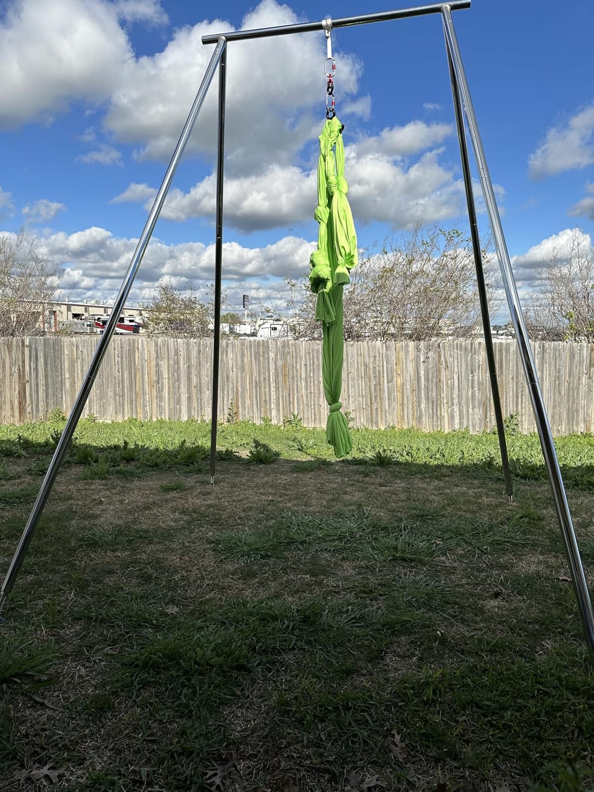 TECSPEC 9.6 FT/115.3 Inch Adjustable Height Aerial Yoga Frame & Hammock, Professional Swing Stand with 18 FT/33FT Aerial Silk, 550lbs Max Capacity customer photo 1