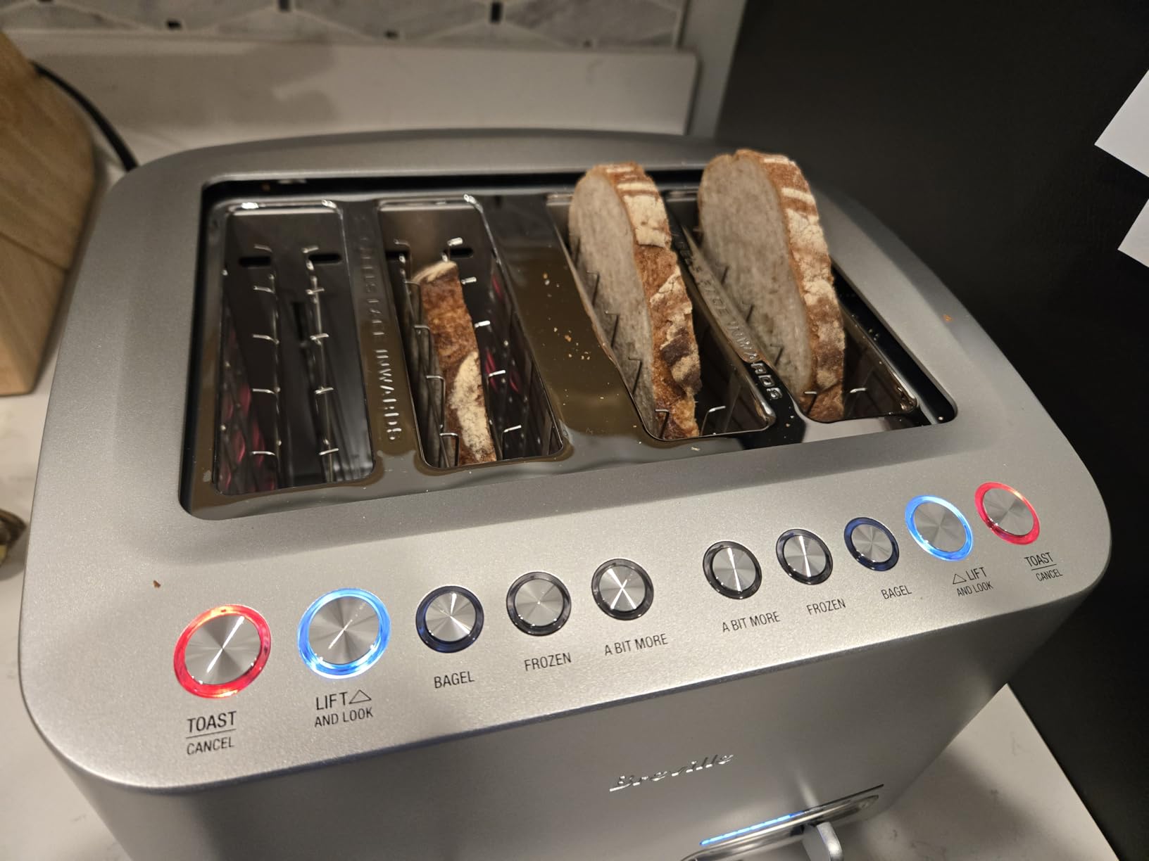 Breville BTA840XL Die-Cast Smart Toaster, 4 Slice, Brushed Stainless Steel | Toast bagels and thick bread evenly in wide slots with variable browning control | Includes 'A Bit More' and 'Lift & Look' customer photo 1