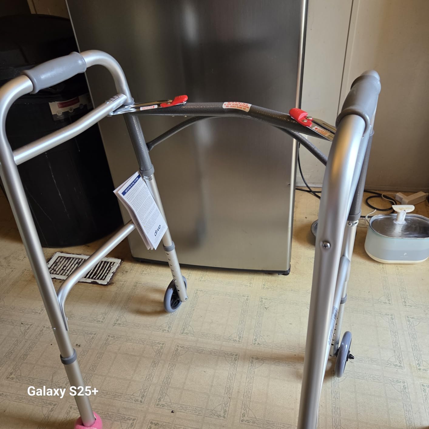 Drive Medical Two-Button Folding Walker with Wheels, Height Adjustable customer photo 2