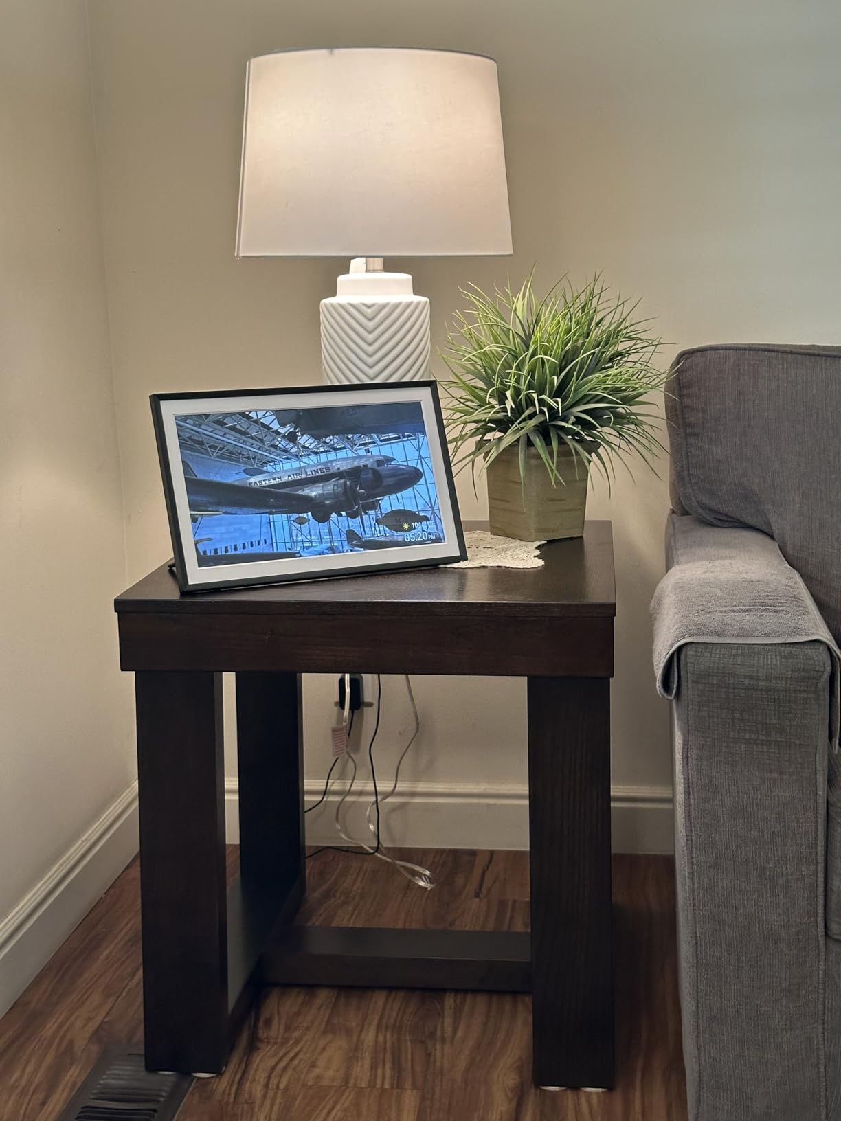 Signature Design by Ashley End Table, Oversized Square, Dark Brown | Hand-finished dark brown stain over a contemporary sled base, Scaled for deep-seated sofas, Watson Series customer photo 1