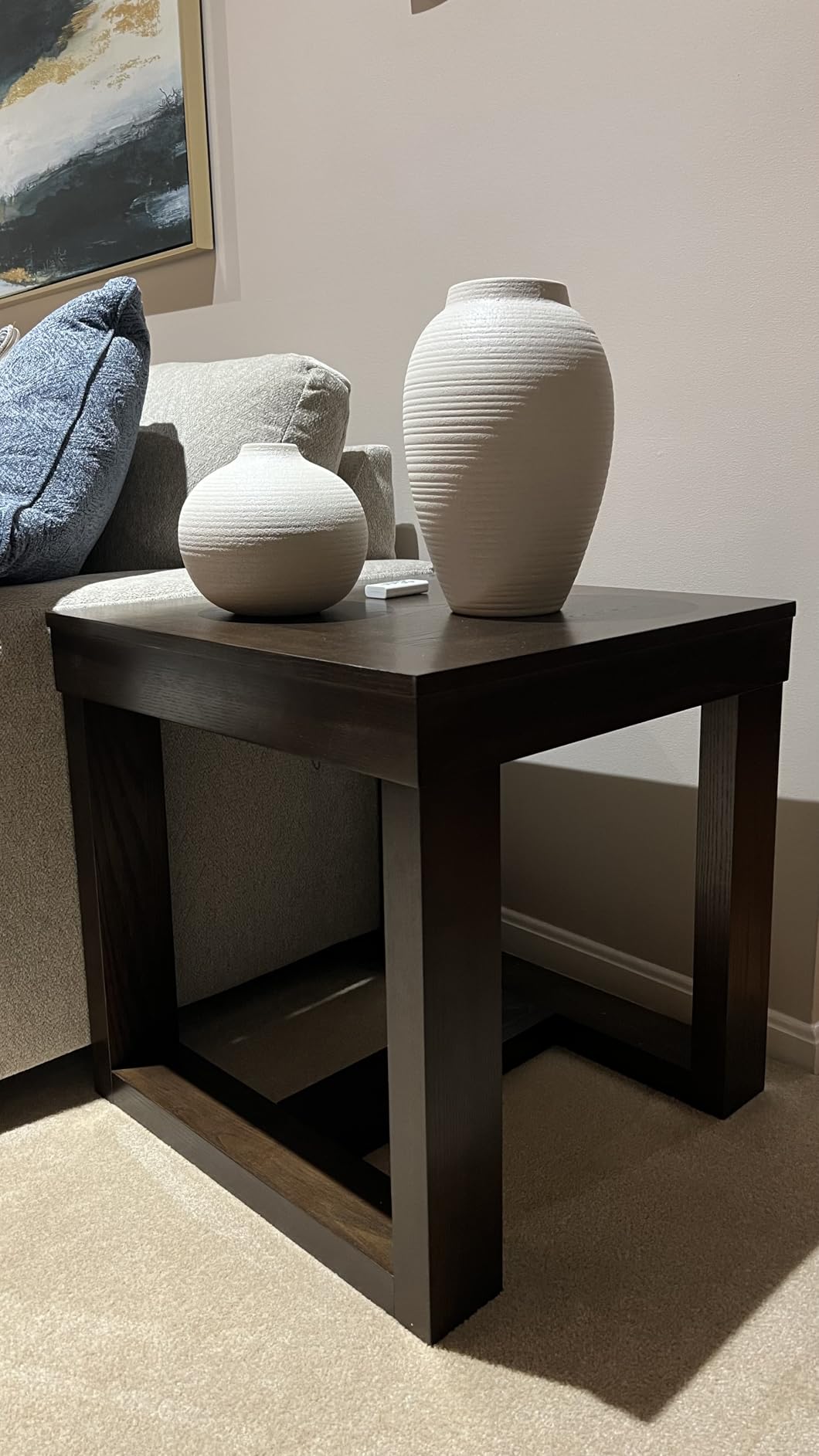 Signature Design by Ashley End Table, Oversized Square, Dark Brown | Hand-finished dark brown stain over a contemporary sled base, Scaled for deep-seated sofas, Watson Series customer photo 2