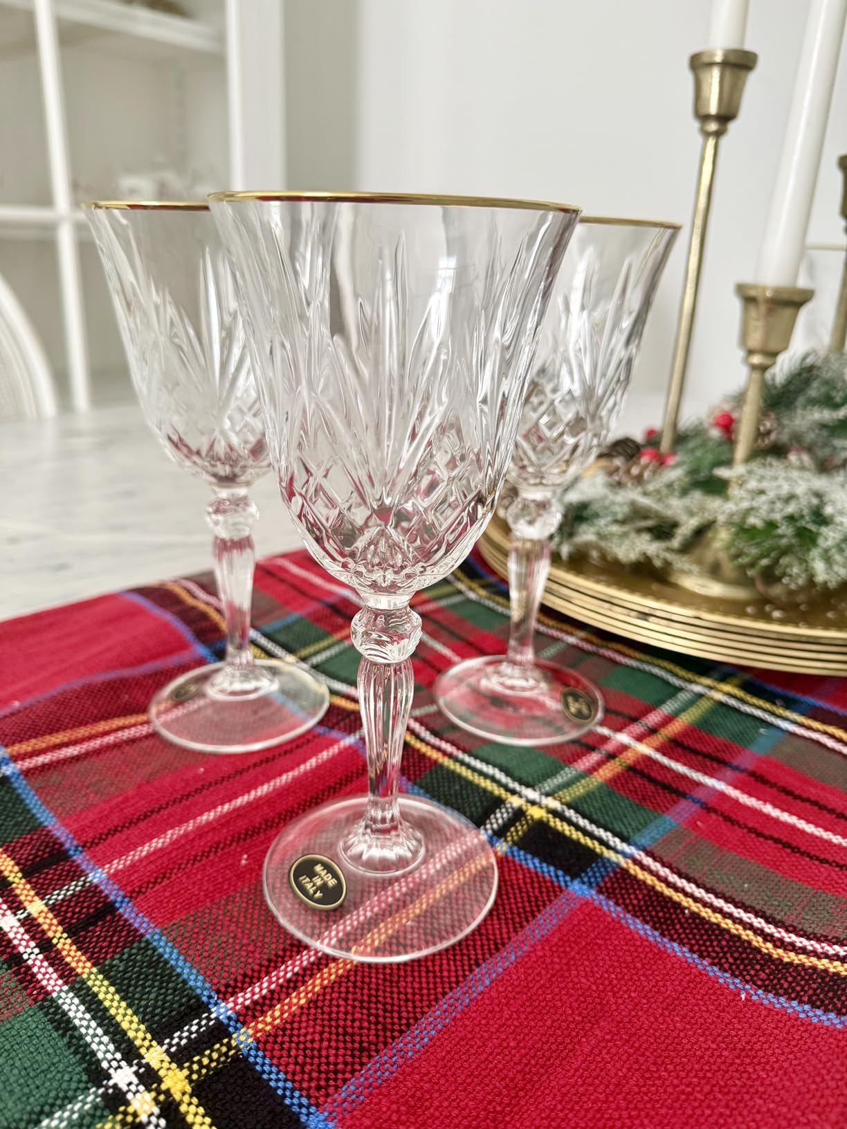 Lorren Home Trends Siena Collection Crystal Red Wine Glass with Gold Band Design, Set of 4, 7.5 fluid ounces customer photo 1