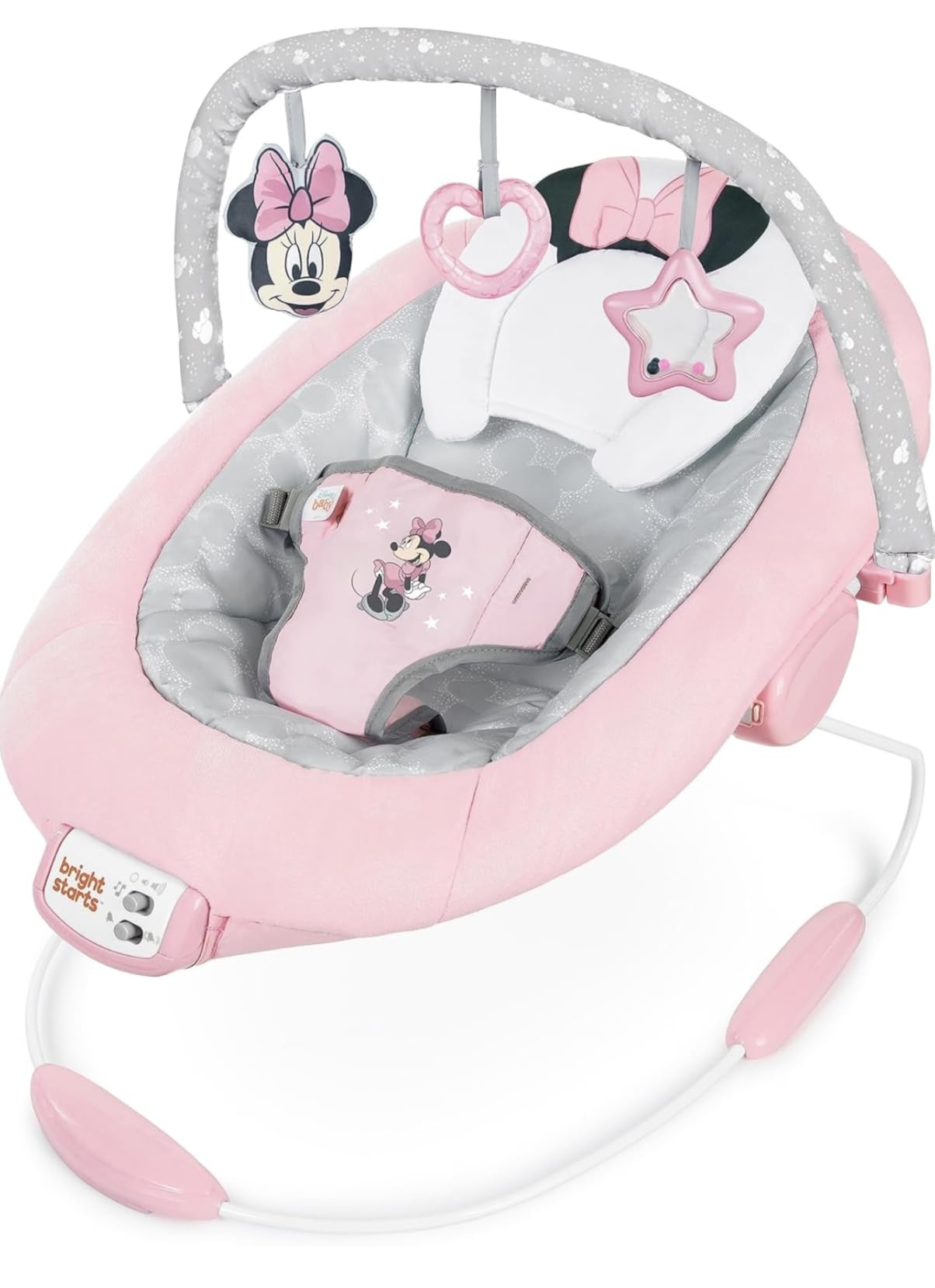 Bright Starts Disney Baby Winnie The Pooh Baby Bouncer Soothing Vibrations Deluxe Infant Seat - Faux Suede, Music, Removable -Toy Bar, 0-6 Months 6-20 lbs (Dots & Hunny Pots) customer photo 1