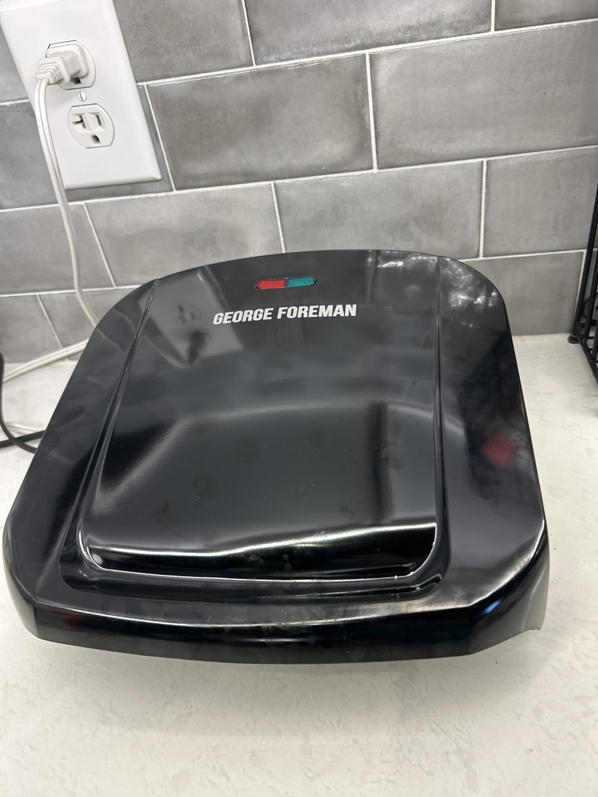 George Foreman 4-Serving Indoor Grill with Removable Plates | Removable nonstick plates, fast heat-up and grease-reducing design for easy indoor grilling and cleanup. customer photo 1